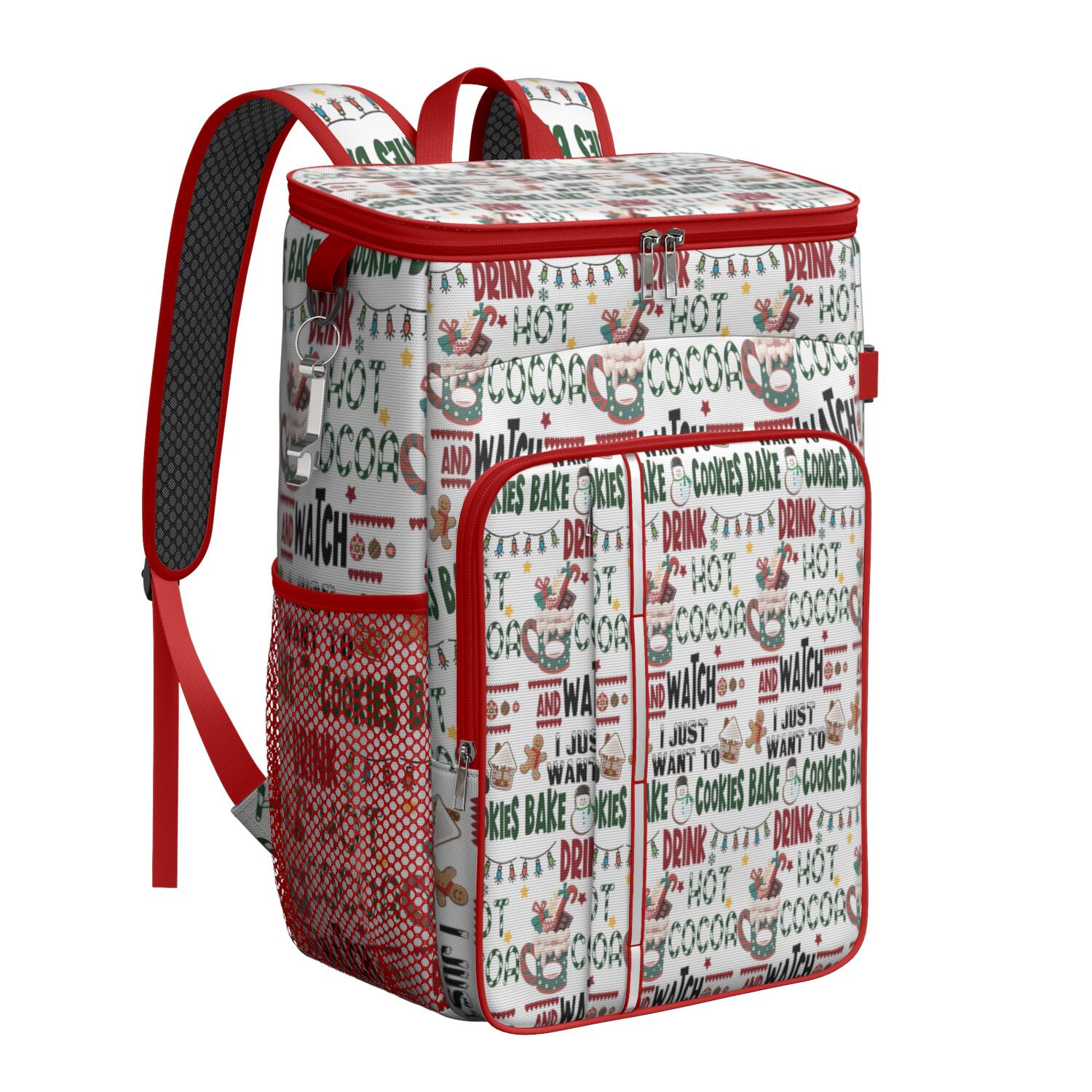 Travel Cooler Bag - Multicolor Christmas Pattern Camping Beer Cooler Backpack with Bottle Opener- Waterproof Insulated Picnic Backpacks - Cooler Bag for Beach