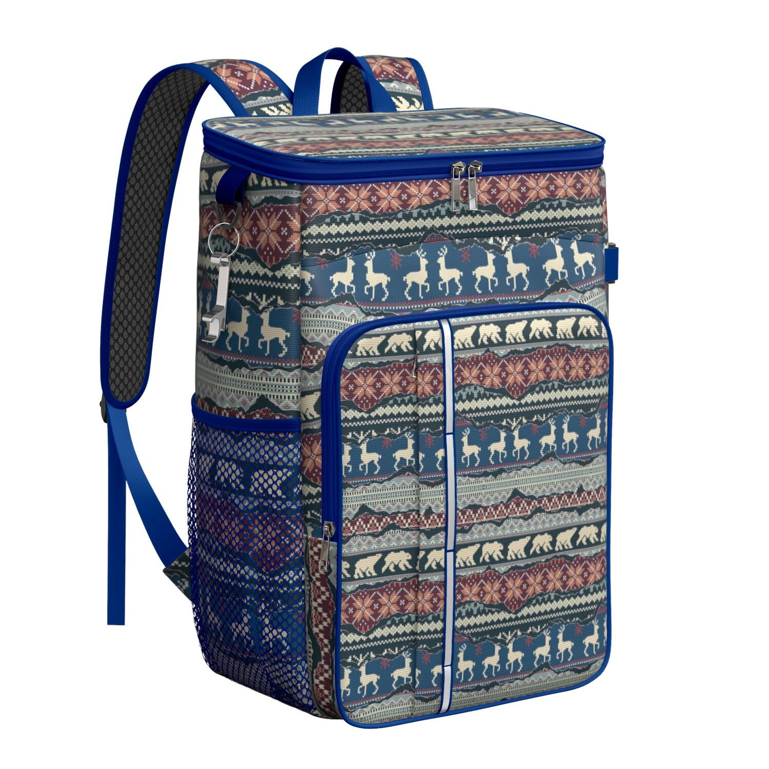 Travel Cooler Bag - Multicolor Christmas Pattern Camping Beer Cooler Backpack with Bottle Opener- Waterproof Insulated Picnic Backpacks - Cooler Bag for Beach