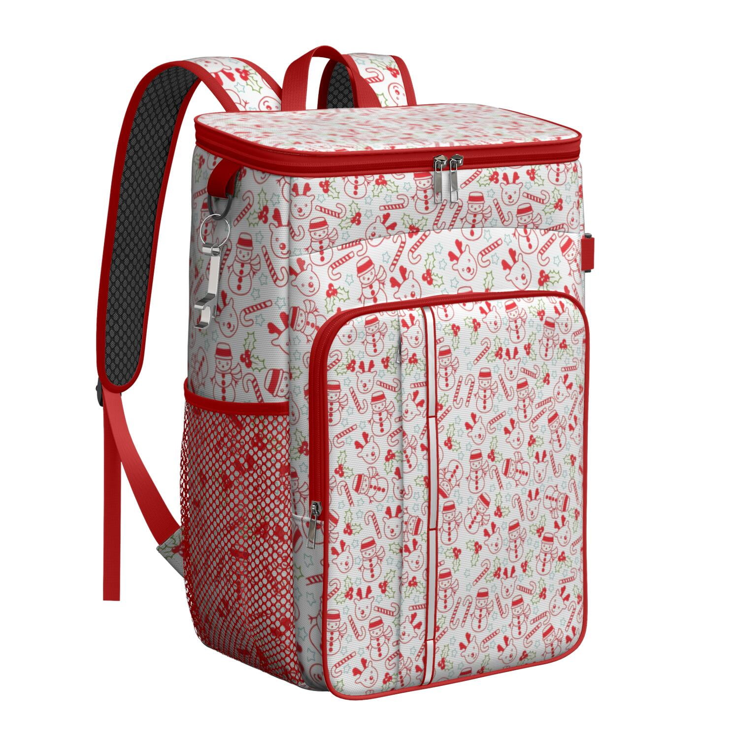 Travel Cooler Bag - Multicolor Christmas Pattern Camping Beer Cooler Backpack with Bottle Opener- Waterproof Insulated Picnic Backpacks - Cooler Bag for Beach