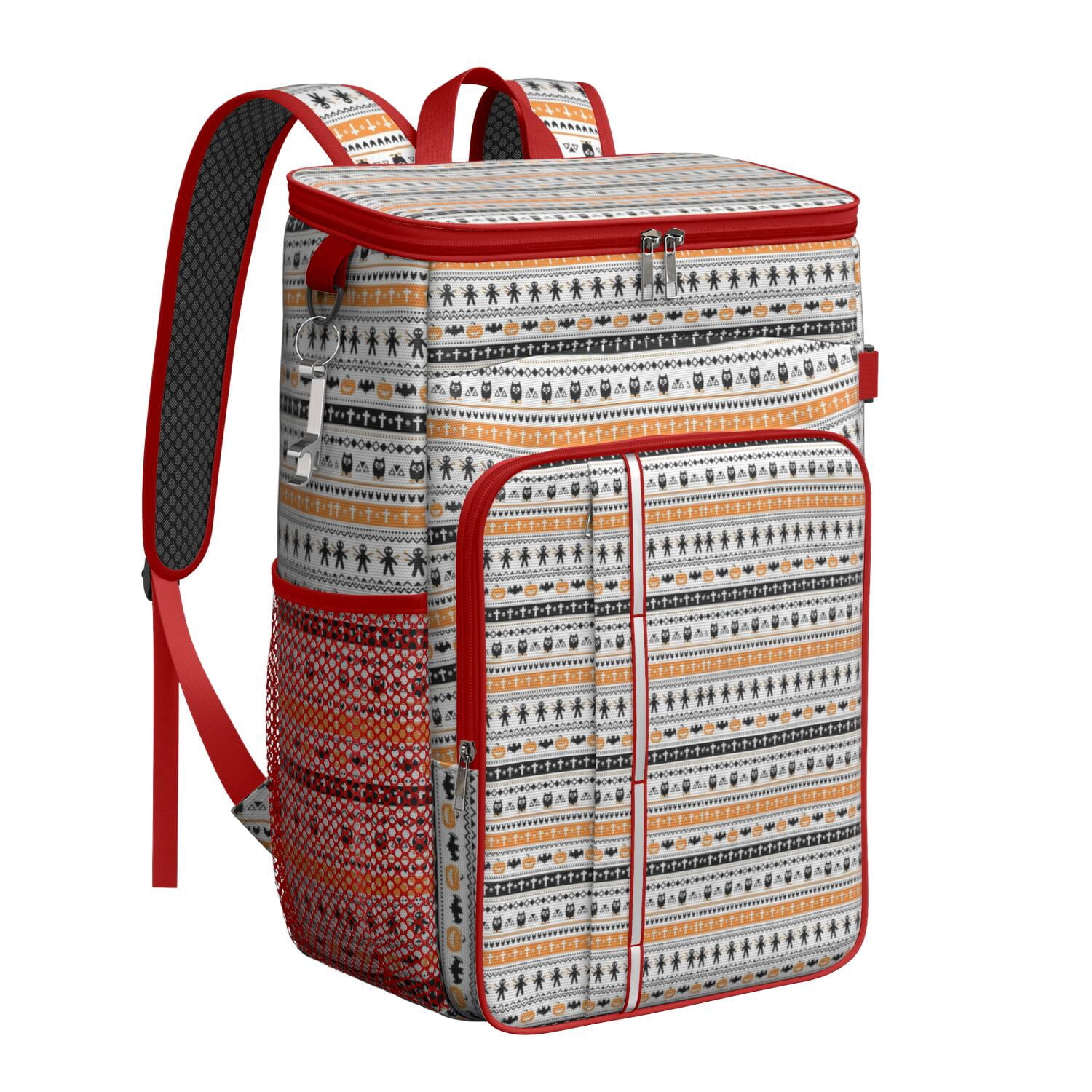 Travel Cooler Bag - Orange and Black Christmas Pattern Camping Beer Cooler Backpack with Bottle Opener- Waterproof Insulated Picnic Backpacks - Cooler Bag for Beach