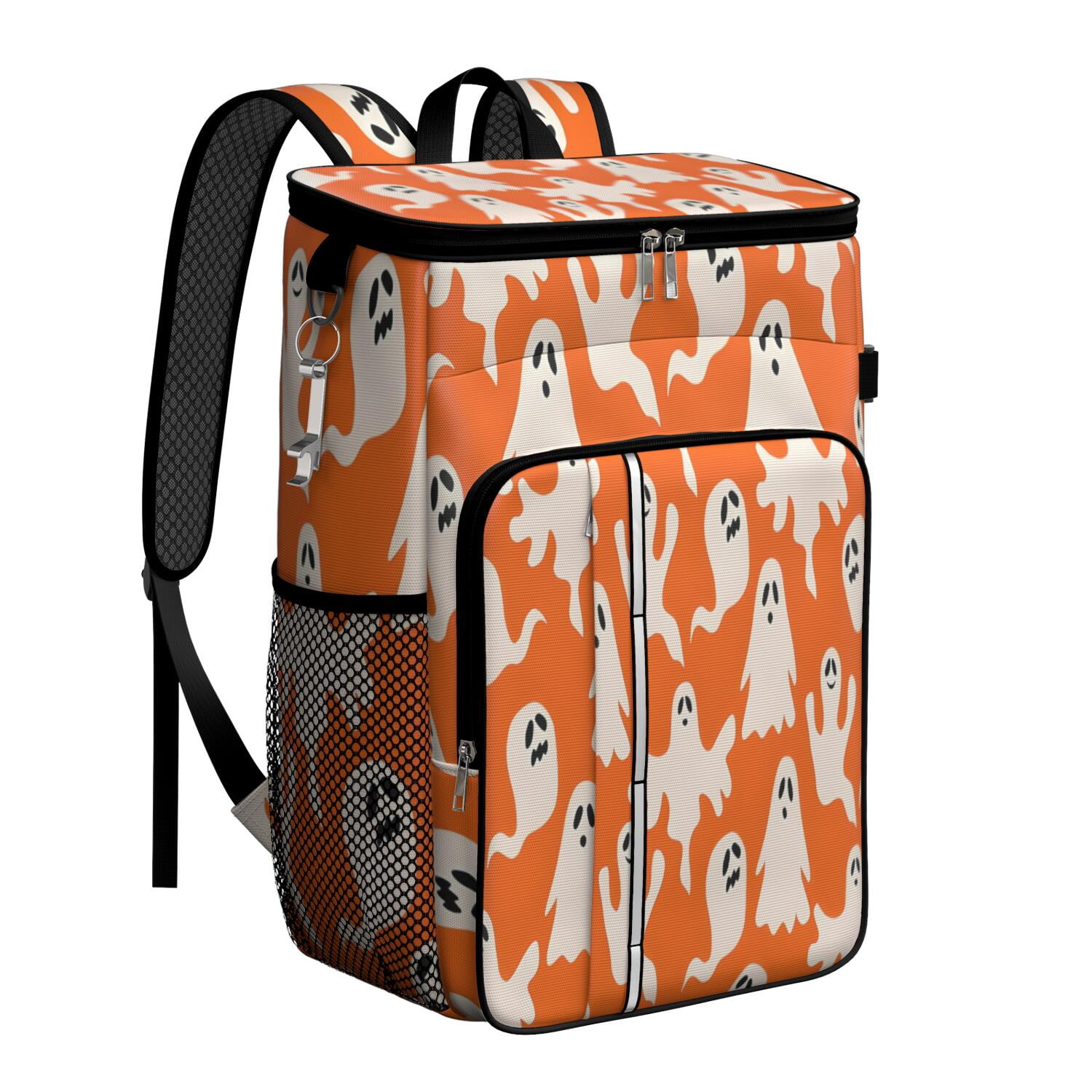 Travel Cooler Bag - Orange Halloween Ghosts Camping Beer Cooler Backpack with Bottle Opener- Waterproof Insulated Picnic Backpacks - Cooler Bag for Beach