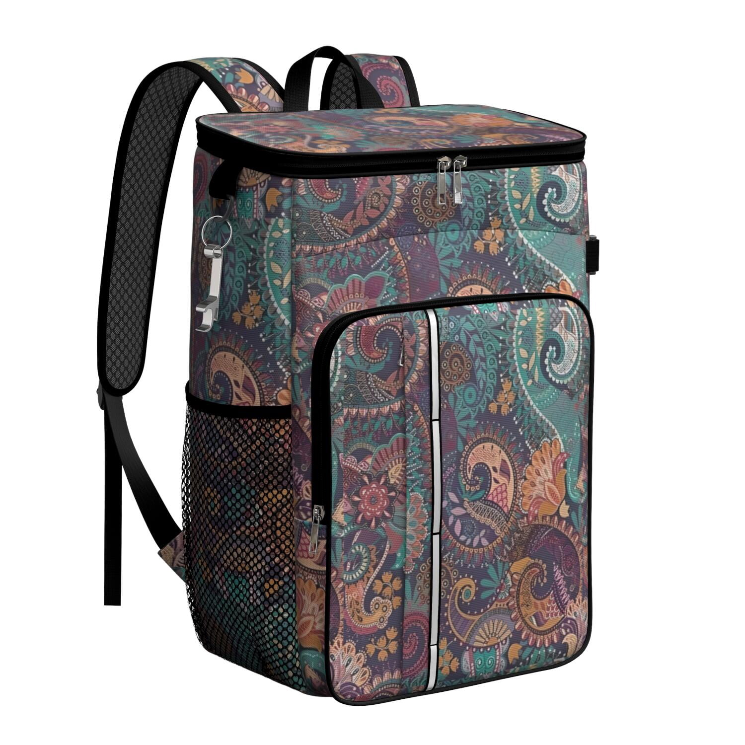 Travel Cooler Bag - Paisley Pattern Camping Beer Cooler Backpack with Bottle Opener- Waterproof Insulated Picnic Backpacks - Cooler Bag for Beach