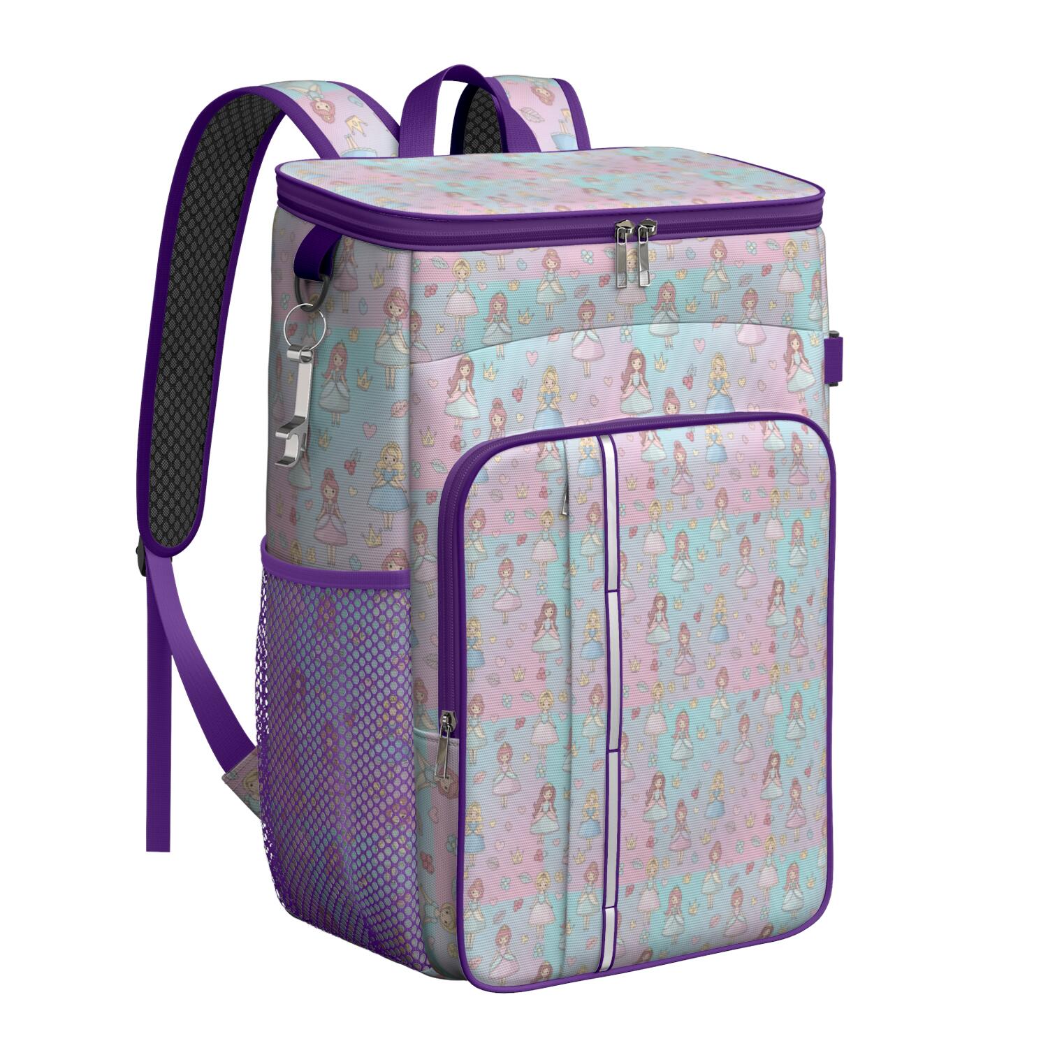 Travel Cooler Bag - Pastel Princess Pattern Camping Beer Cooler Backpack with Bottle Opener- Waterproof Insulated Picnic Backpacks - Cooler Bag for Beach