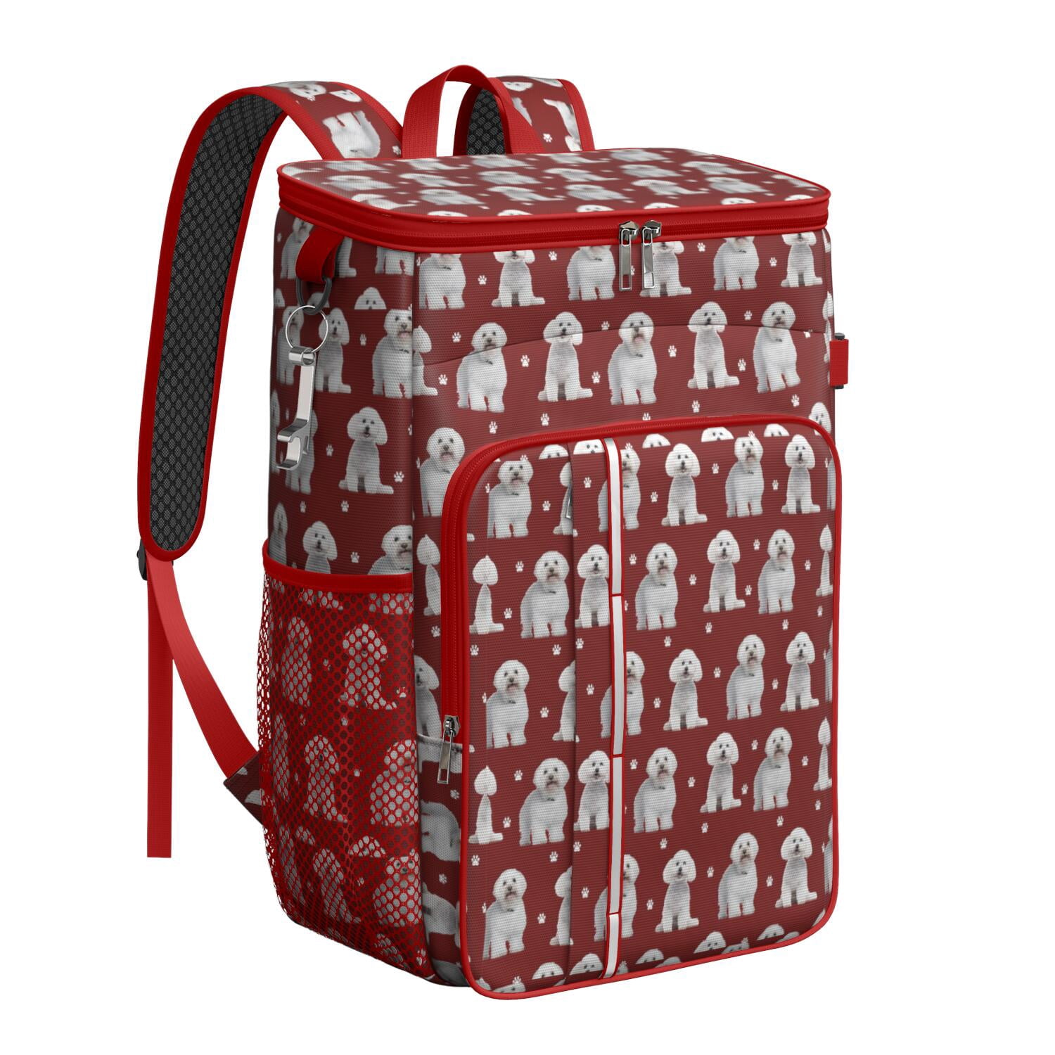 Travel Cooler Bag - Pink Bichon Frise Camping Beer Cooler Backpack with Bottle Opener- Waterproof Insulated Picnic Backpacks - Cooler Bag for Beach