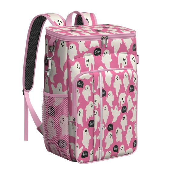 Travel Cooler Bag - Pink Halloween Ghosts with Boo Camping Beer Cooler Backpack with Bottle Opener- Waterproof Insulated Picnic Backpacks - Cooler Bag for Beach