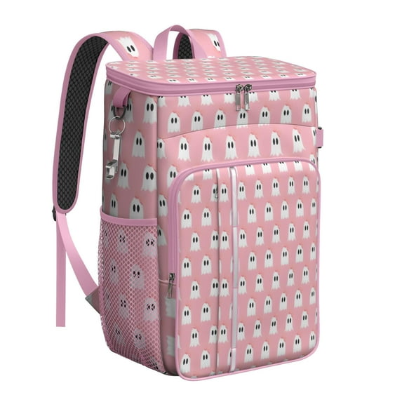 Travel Cooler Bag - Pink Halloween Ghosts with Bows Camping Beer Cooler Backpack with Bottle Opener- Waterproof Insulated Picnic Backpacks - Cooler Bag for Beach