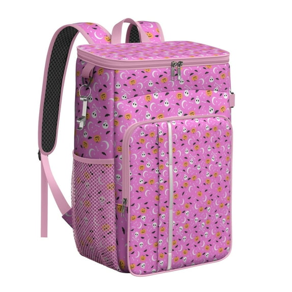 Travel Cooler Bag - Pink Halloween Pattern Camping Beer Cooler Backpack with Bottle Opener- Waterproof Insulated Picnic Backpacks - Cooler Bag for Beach