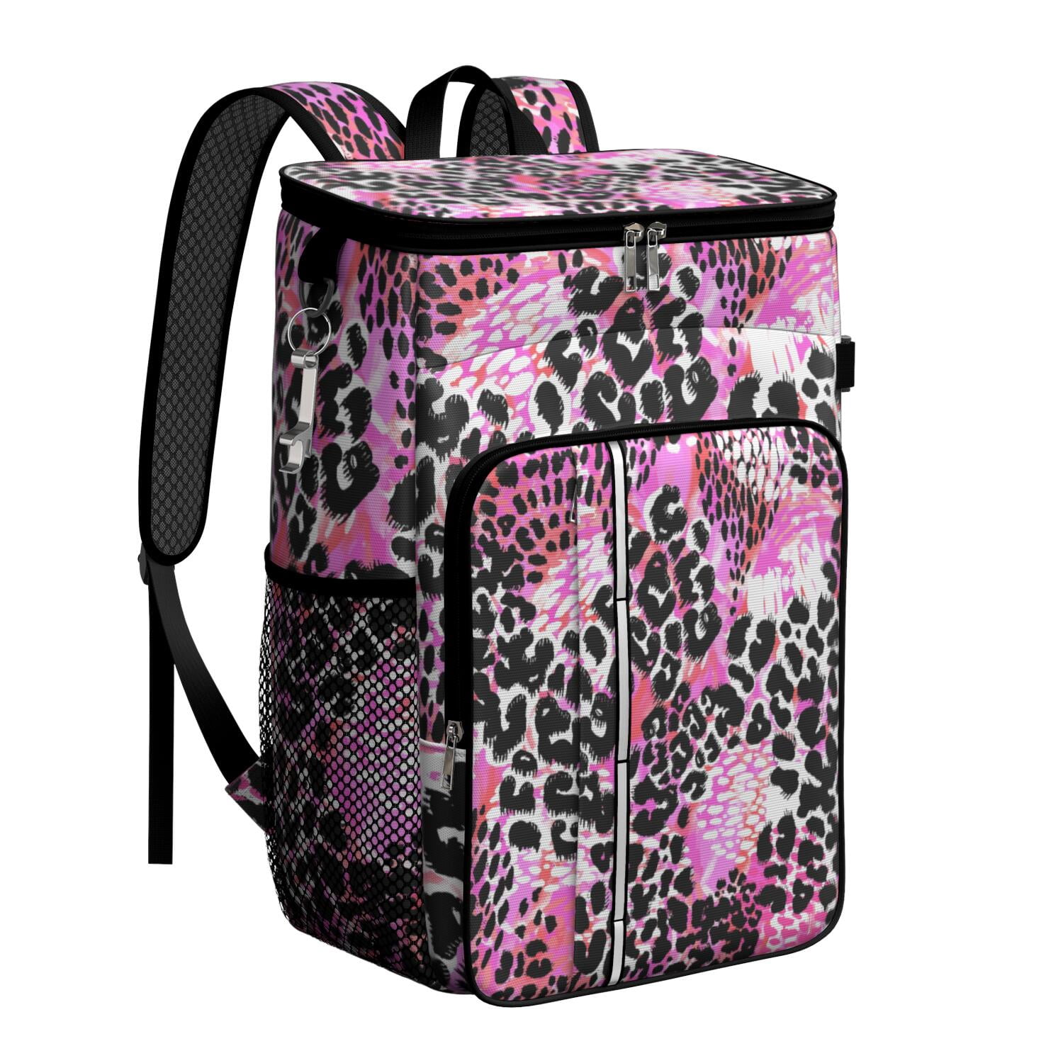 Travel Cooler Bag - Pink Leopard Pattern Camping Beer Cooler Backpack with Bottle Opener- Waterproof Insulated Picnic Backpacks - Cooler Bag for Beach