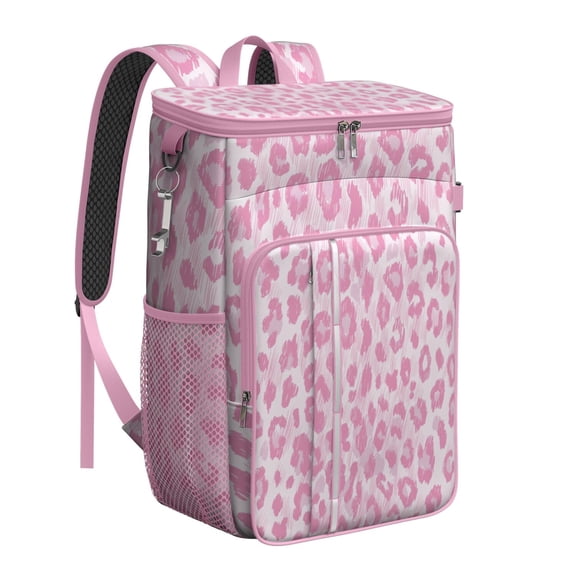 Travel Cooler Bag - Pink and Pink Of Leopard Print Camping Beer Cooler Backpack with Bottle Opener- Waterproof Insulated Picnic Backpacks - Cooler Bag for Beach
