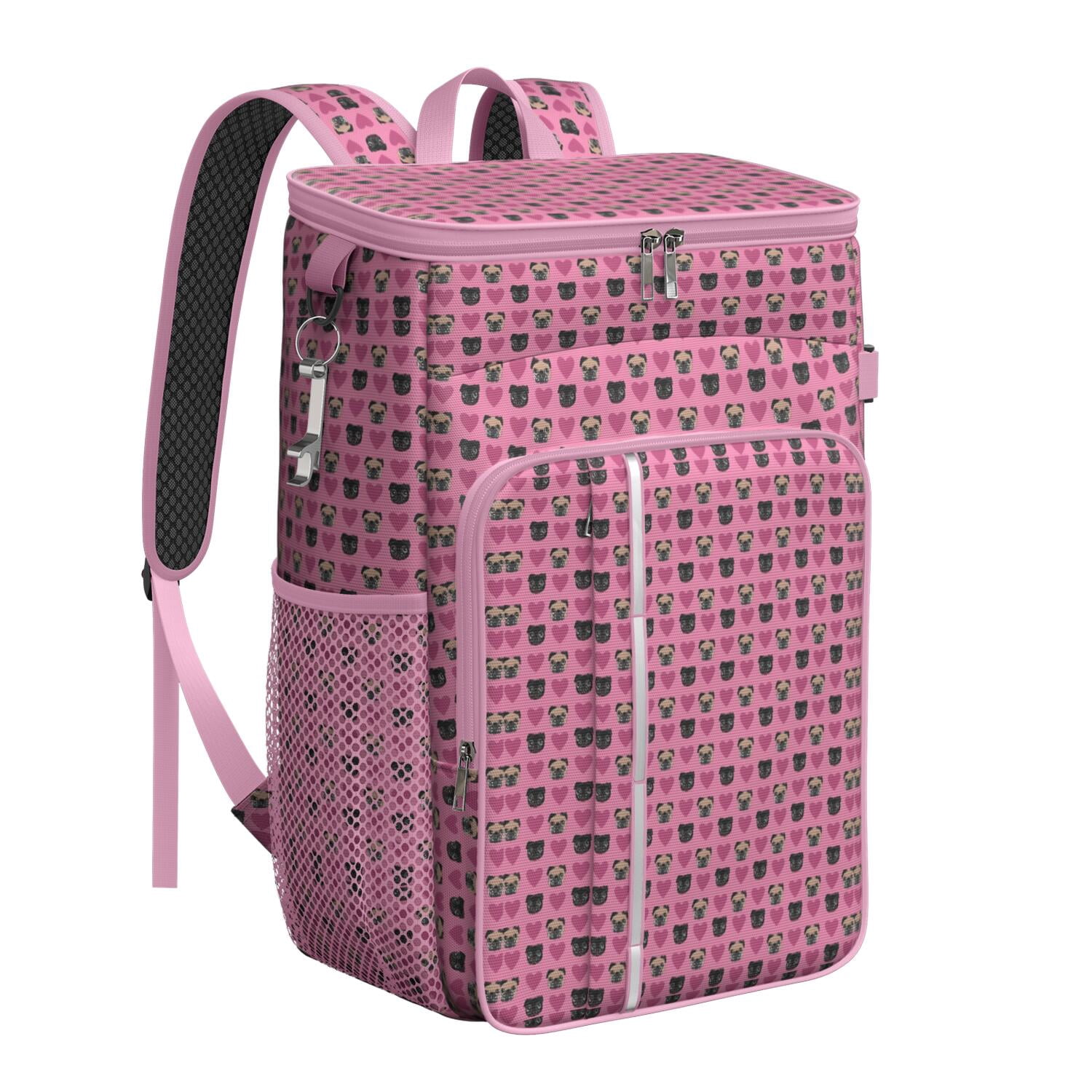 Travel Cooler Bag - Pink Pug Puppies Camping Beer Cooler Backpack with Bottle Opener- Waterproof Insulated Picnic Backpacks - Cooler Bag for Beach