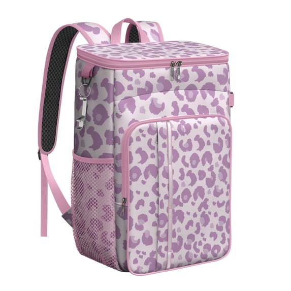 Travel Cooler Bag - Pink and Purple Of Leopard Print Camping Beer Cooler Backpack with Bottle Opener- Waterproof Insulated Picnic Backpacks - Cooler Bag for Beach
