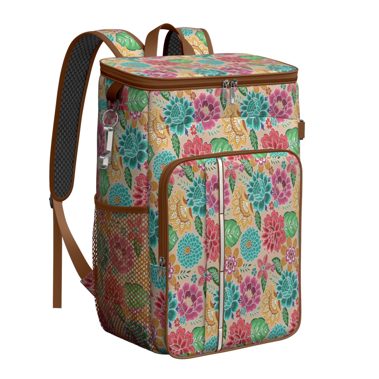 Travel Cooler Bag - Pioneer Flower Camping Beer Cooler Backpack with Bottle Opener- Waterproof Insulated Picnic Backpacks - Cooler Bag for Beach