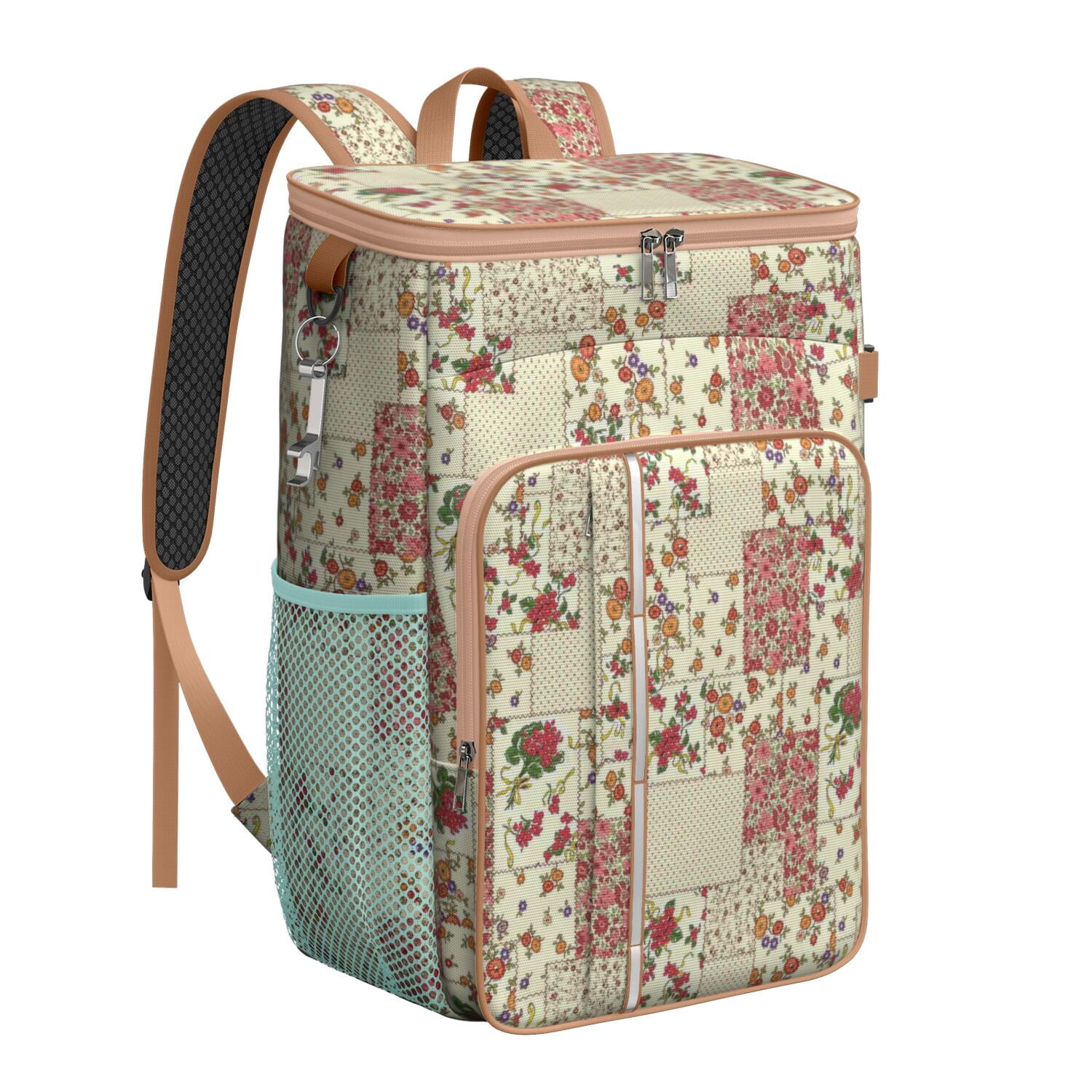 Travel Cooler Bag - Pioneer Flower Camping Beer Cooler Backpack with Bottle Opener- Waterproof Insulated Picnic Backpacks - Cooler Bag for Beach