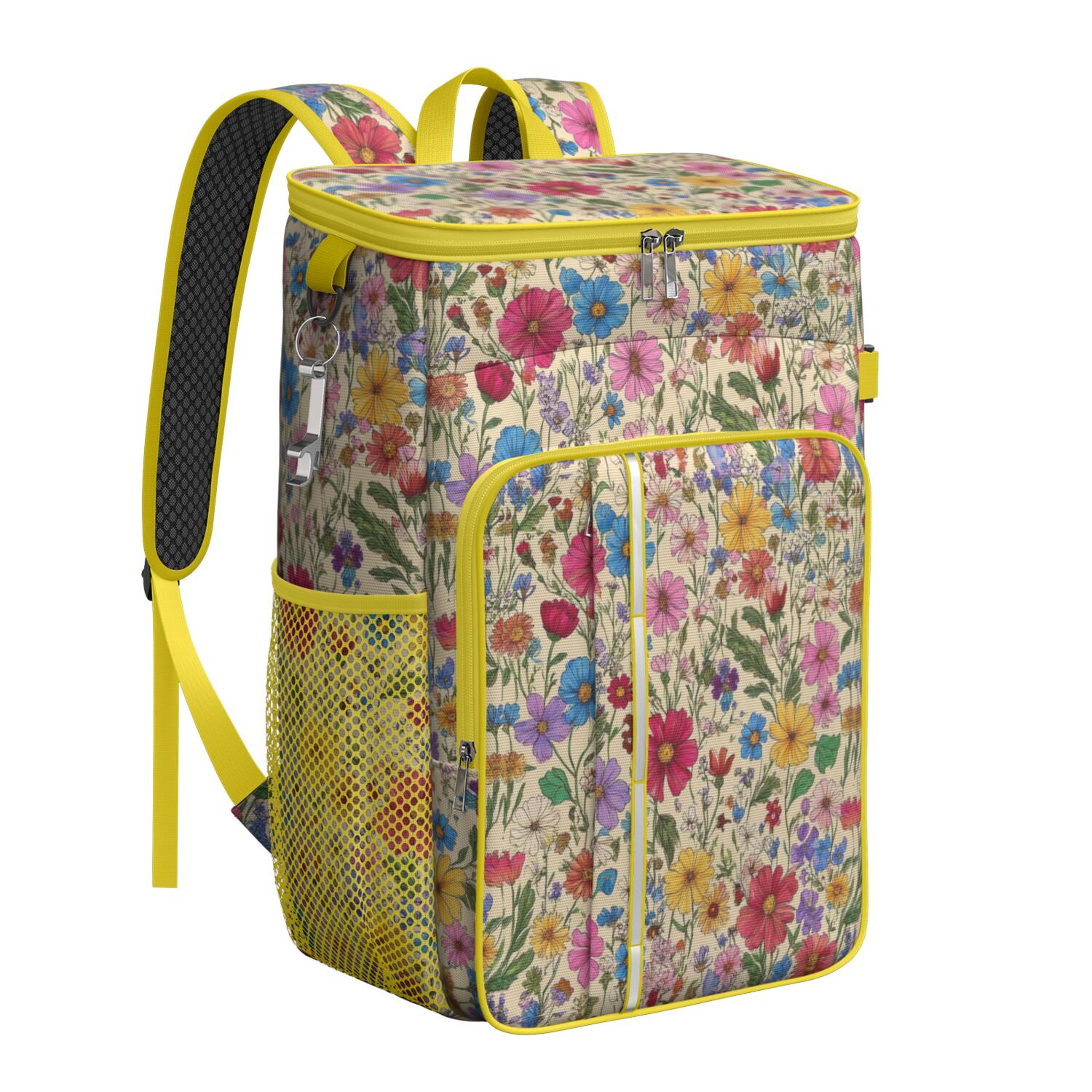 Travel Cooler Bag - Pioneer Flower Camping Beer Cooler Backpack with Bottle Opener- Waterproof Insulated Picnic Backpacks - Cooler Bag for Beach