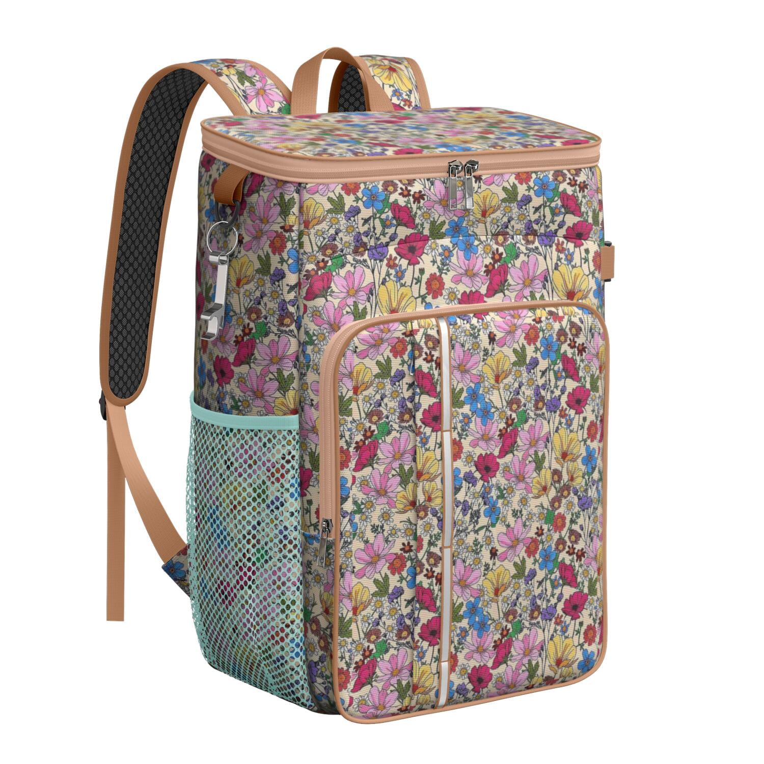 Travel Cooler Bag - Pioneer Flower Camping Beer Cooler Backpack with Bottle Opener- Waterproof Insulated Picnic Backpacks - Cooler Bag for Beach