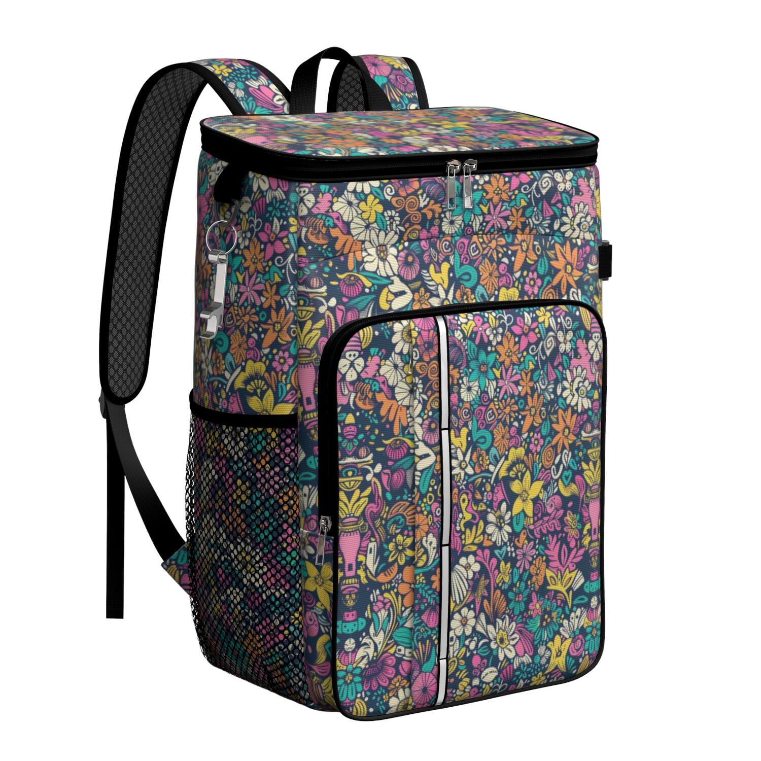 Travel Cooler Bag - Pioneer Flower Camping Beer Cooler Backpack with Bottle Opener- Waterproof Insulated Picnic Backpacks - Cooler Bag for Beach