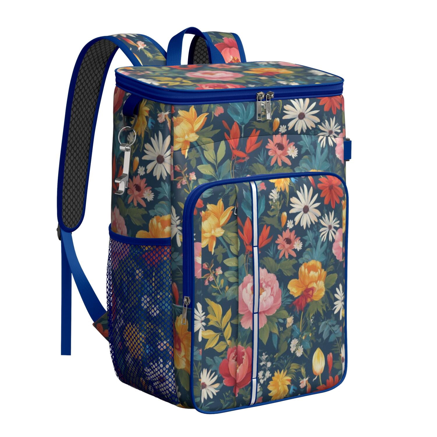 Travel Cooler Bag - Pioneer Flower Camping Beer Cooler Backpack with Bottle Opener- Waterproof Insulated Picnic Backpacks - Cooler Bag for Beach