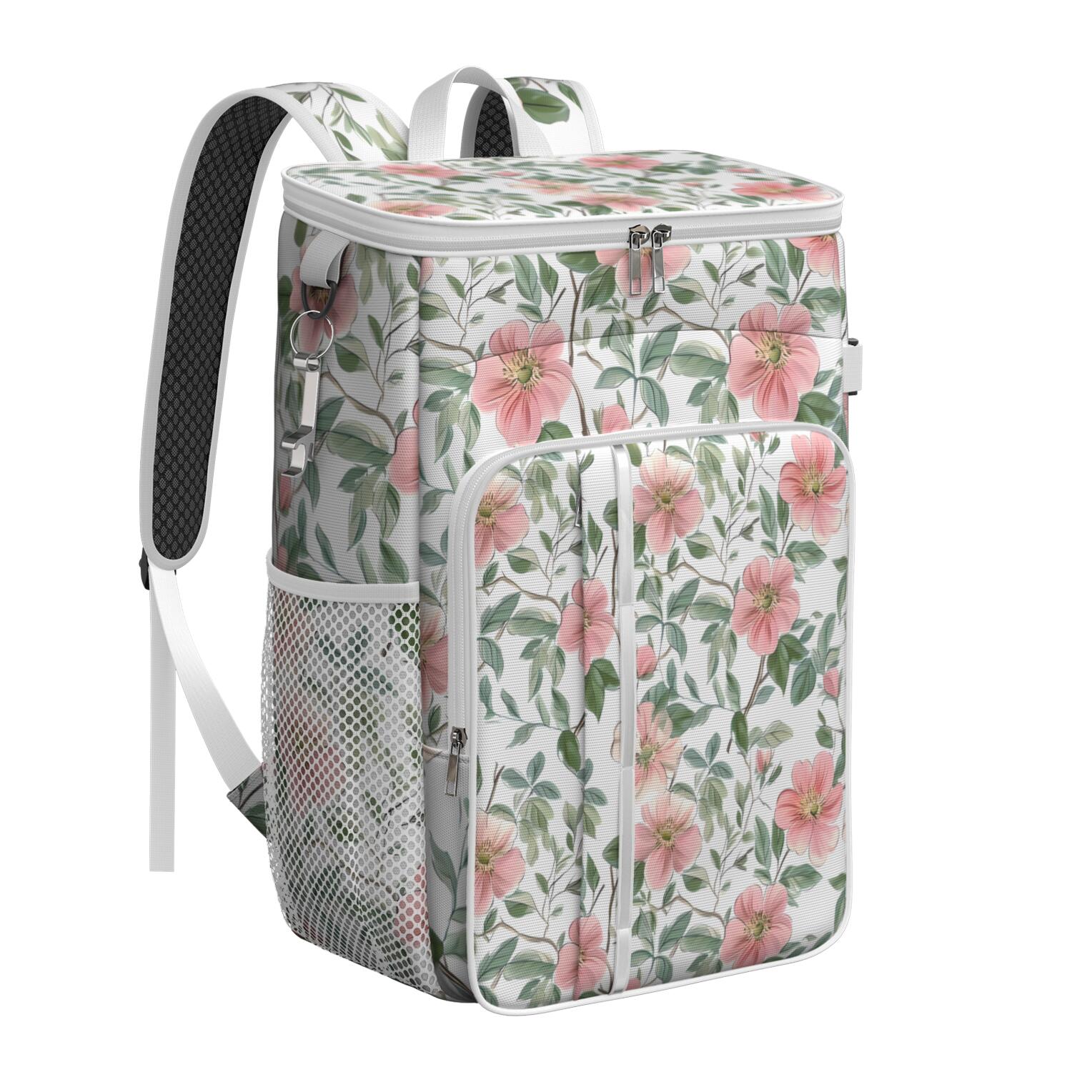 Travel Cooler Bag - Pioneer Flower Floral Print Pattern Camping Beer Cooler Backpack with Bottle Opener- Waterproof Insulated Picnic Backpacks - Cooler Bag for Beach