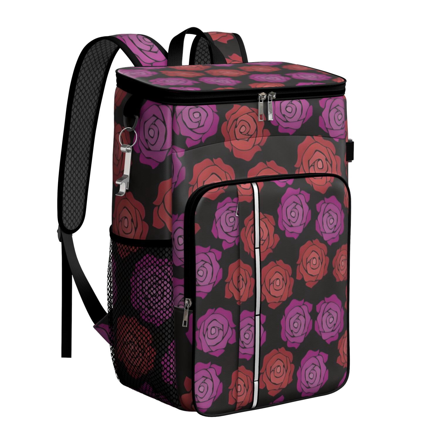 Travel Cooler Bag - Pioneer Flower Floral Print Pattern Camping Beer Cooler Backpack with Bottle Opener- Waterproof Insulated Picnic Backpacks - Cooler Bag for Beach