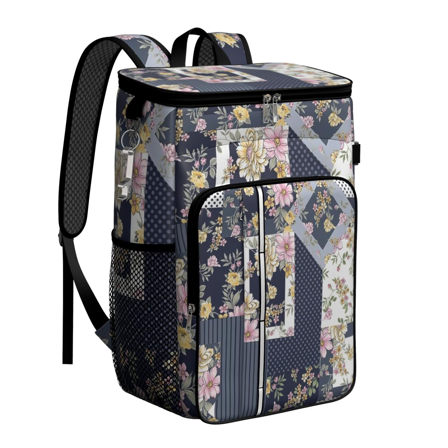 Travel Cooler Bag - Pioneer Flower Floral Print Pattern Camping Beer Cooler Backpack with Bottle Opener- Waterproof Insulated Picnic Backpacks - Cooler Bag for Beach