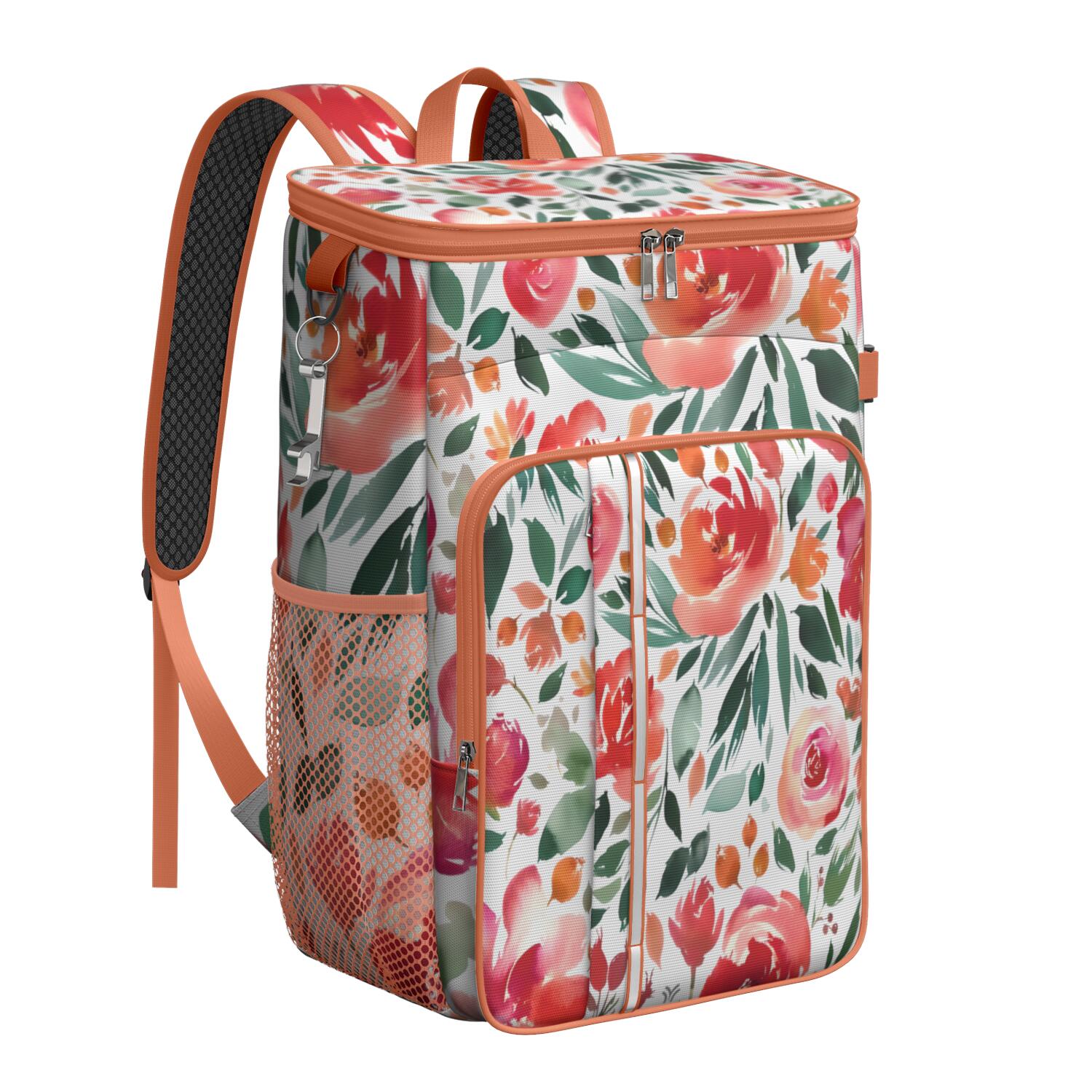 Travel Cooler Bag - Pioneer Flower Floral Print Pattern Camping Beer Cooler Backpack with Bottle Opener- Waterproof Insulated Picnic Backpacks - Cooler Bag for Beach