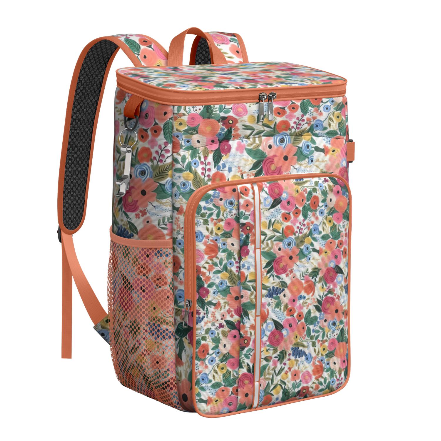 Travel Cooler Bag - Pioneer Flower Floral Print Pattern Camping Beer Cooler Backpack with Bottle Opener- Waterproof Insulated Picnic Backpacks - Cooler Bag for Beach
