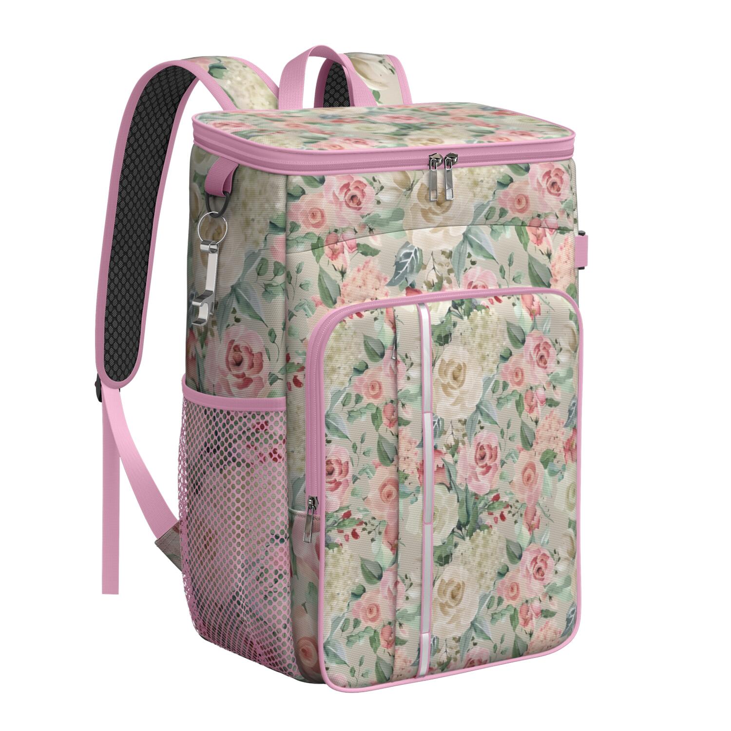 Travel Cooler Bag - Pioneer Flower Floral Print Pattern Camping Beer Cooler Backpack with Bottle Opener- Waterproof Insulated Picnic Backpacks - Cooler Bag for Beach