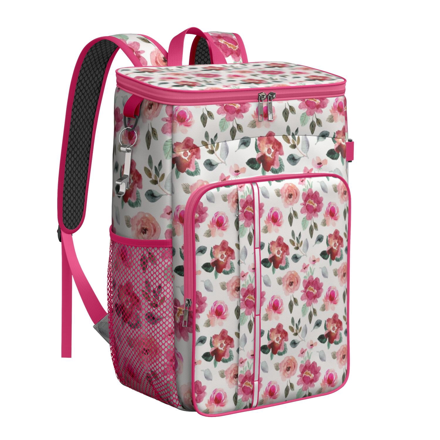 Travel Cooler Bag - Pioneer Flower Floral Print Pattern Camping Beer Cooler Backpack with Bottle Opener- Waterproof Insulated Picnic Backpacks - Cooler Bag for Beach