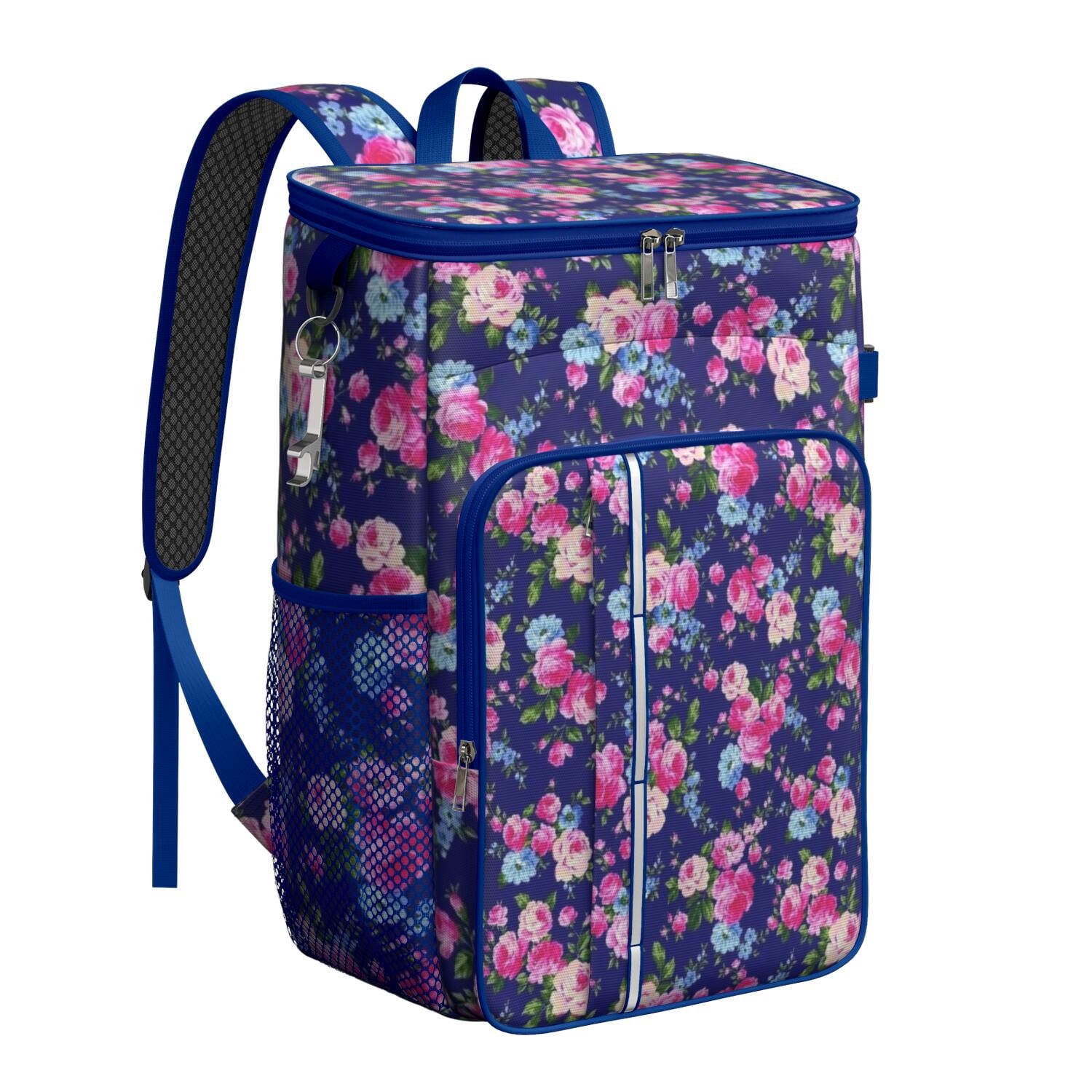 Travel Cooler Bag - Pioneer Flower Floral Print Pattern Camping Beer Cooler Backpack with Bottle Opener- Waterproof Insulated Picnic Backpacks - Cooler Bag for Beach