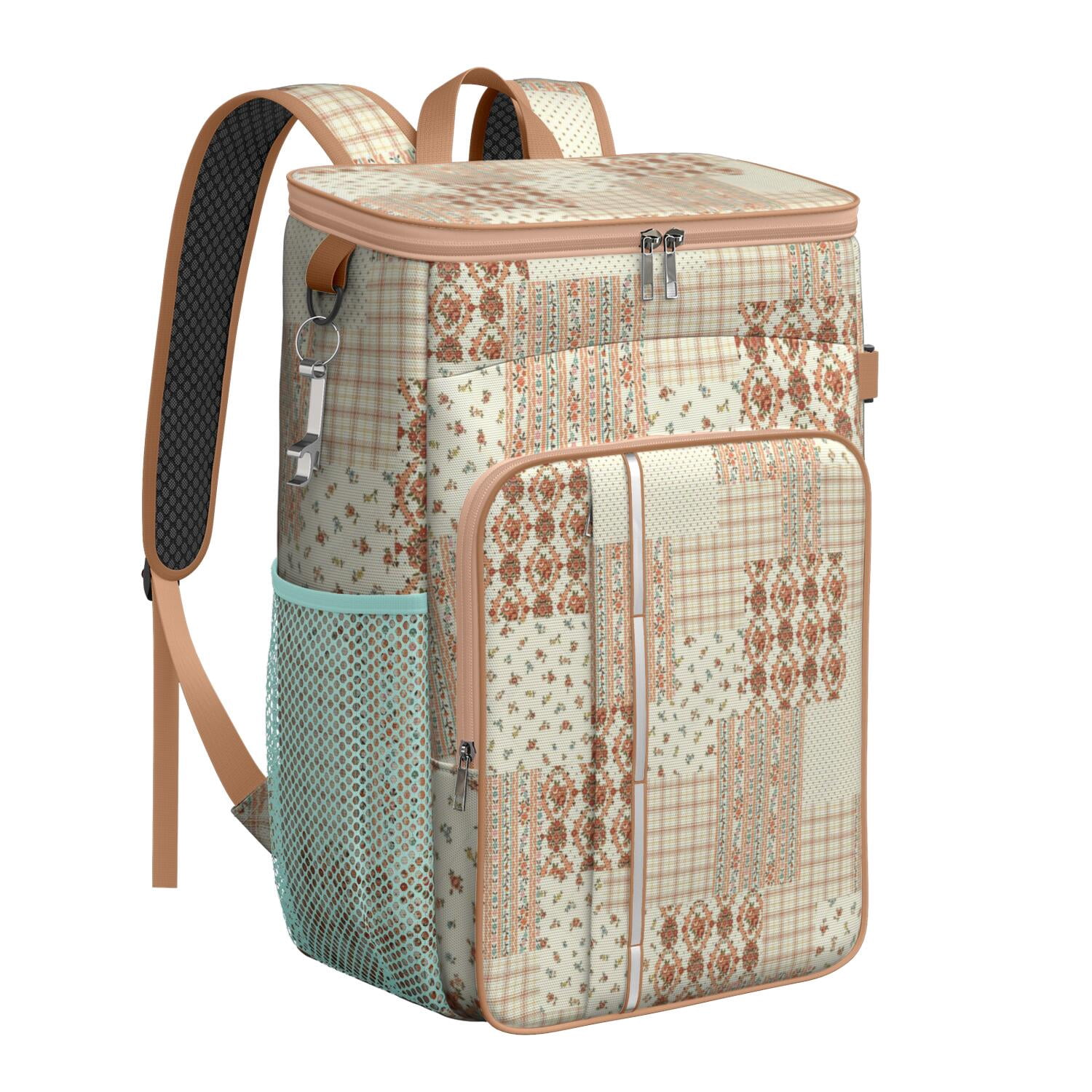 Travel Cooler Bag - Pioneer Flower Floral Print Pattern Camping Beer Cooler Backpack with Bottle Opener- Waterproof Insulated Picnic Backpacks - Cooler Bag for Beach