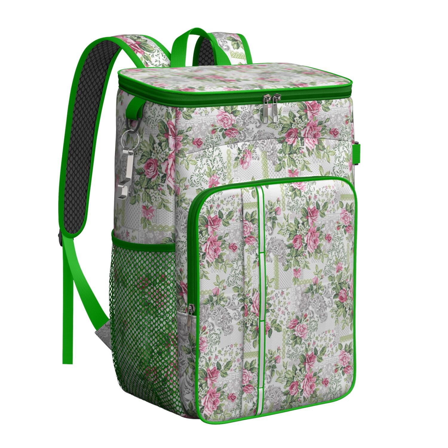 Travel Cooler Bag - Pioneer Flower Floral Print Pattern Camping Beer Cooler Backpack with Bottle Opener- Waterproof Insulated Picnic Backpacks - Cooler Bag for Beach