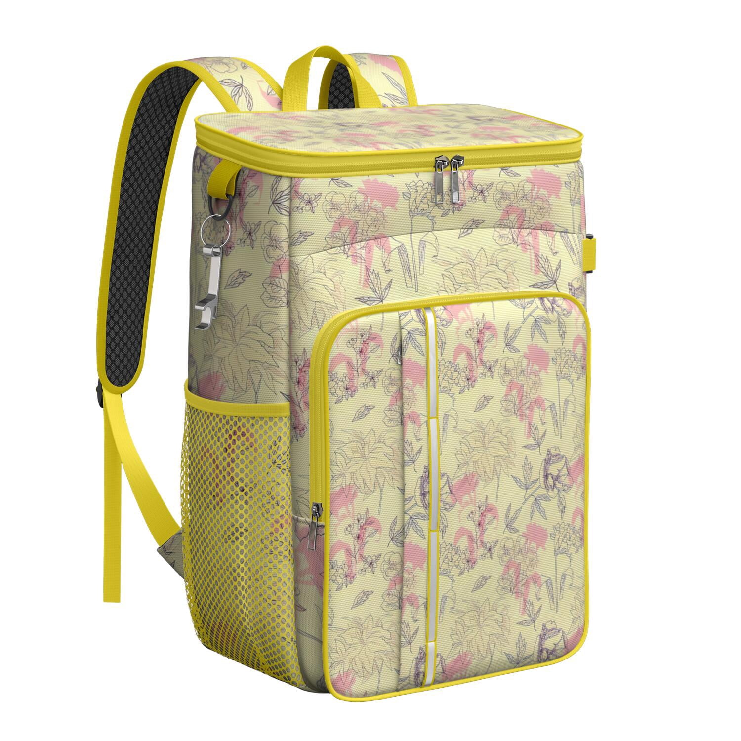 Travel Cooler Bag - Pioneer Flower Floral Print Pattern Camping Beer Cooler Backpack with Bottle Opener- Waterproof Insulated Picnic Backpacks - Cooler Bag for Beach