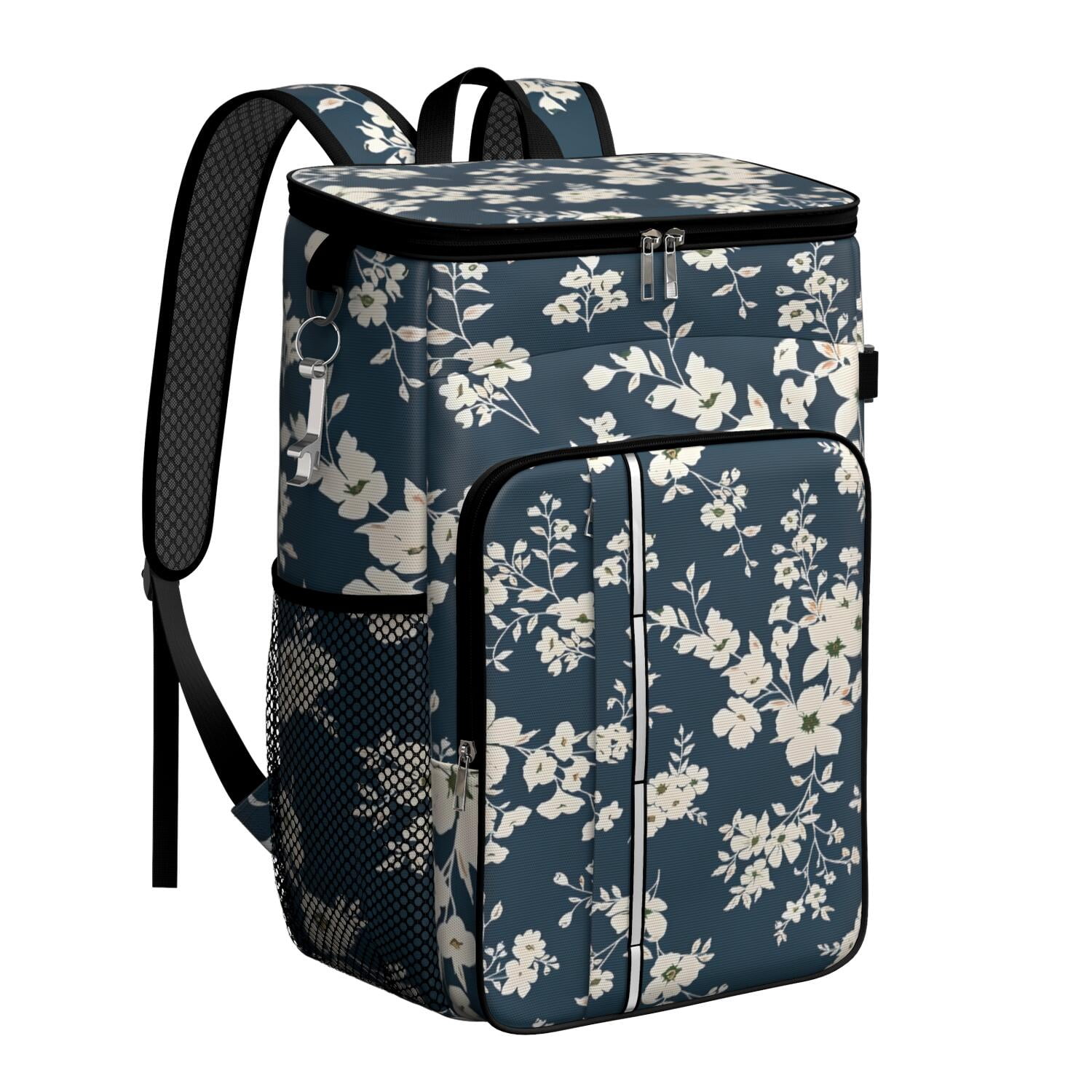 Travel Cooler Bag - Pioneer Flower Floral Print Pattern Camping Beer Cooler Backpack with Bottle Opener- Waterproof Insulated Picnic Backpacks - Cooler Bag for Beach