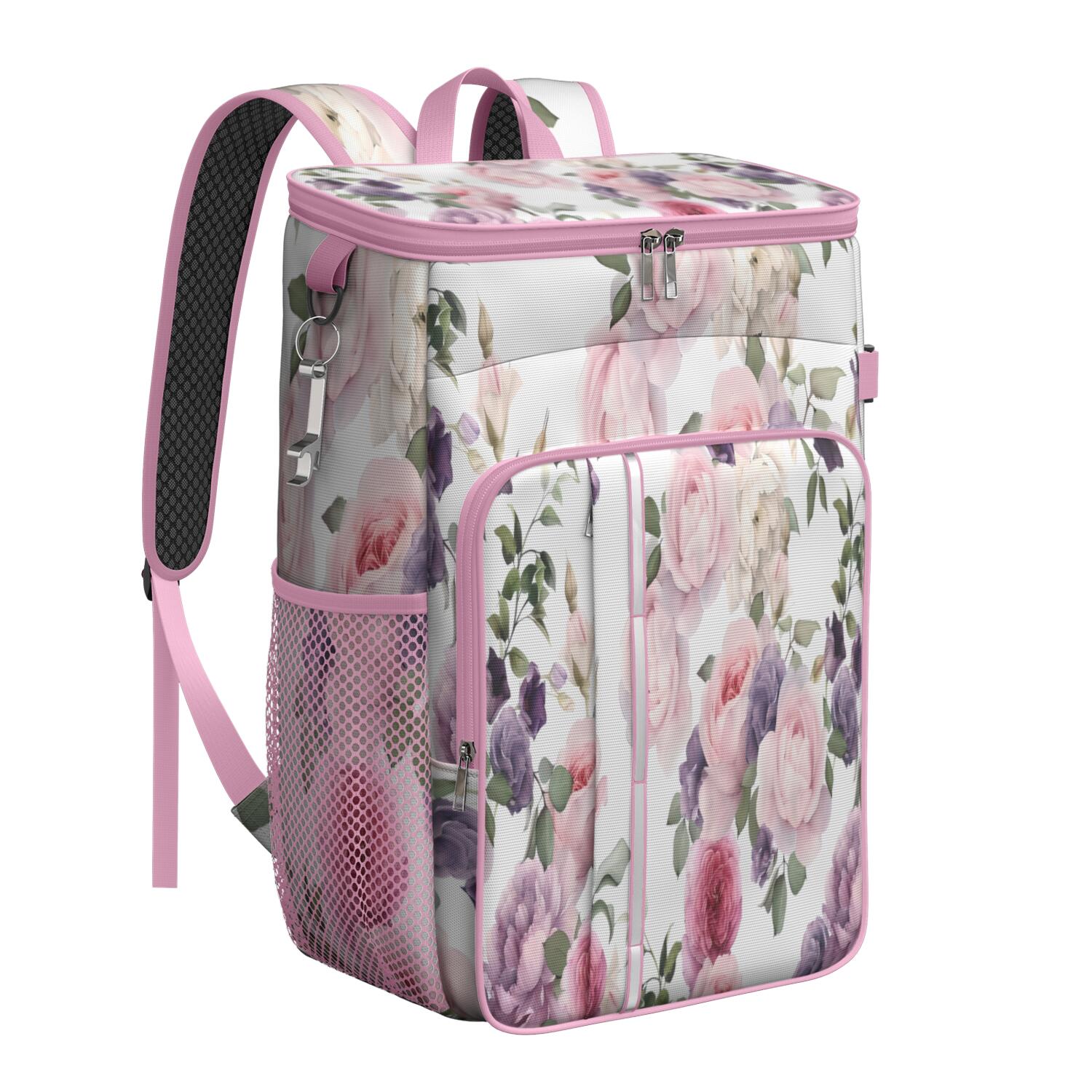 Travel Cooler Bag - Pioneer Flower Floral Print Pattern Camping Beer Cooler Backpack with Bottle Opener- Waterproof Insulated Picnic Backpacks - Cooler Bag for Beach