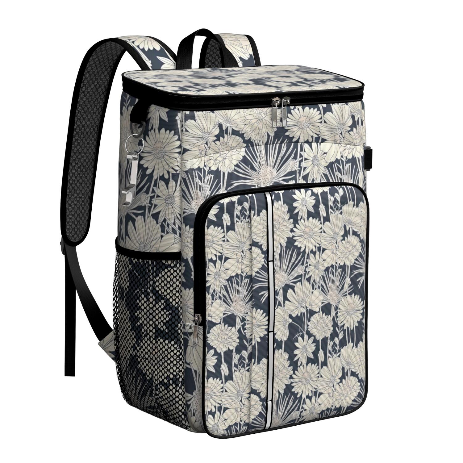 Travel Cooler Bag - Pioneer Flower Floral Print Pattern Camping Beer Cooler Backpack with Bottle Opener- Waterproof Insulated Picnic Backpacks - Cooler Bag for Beach