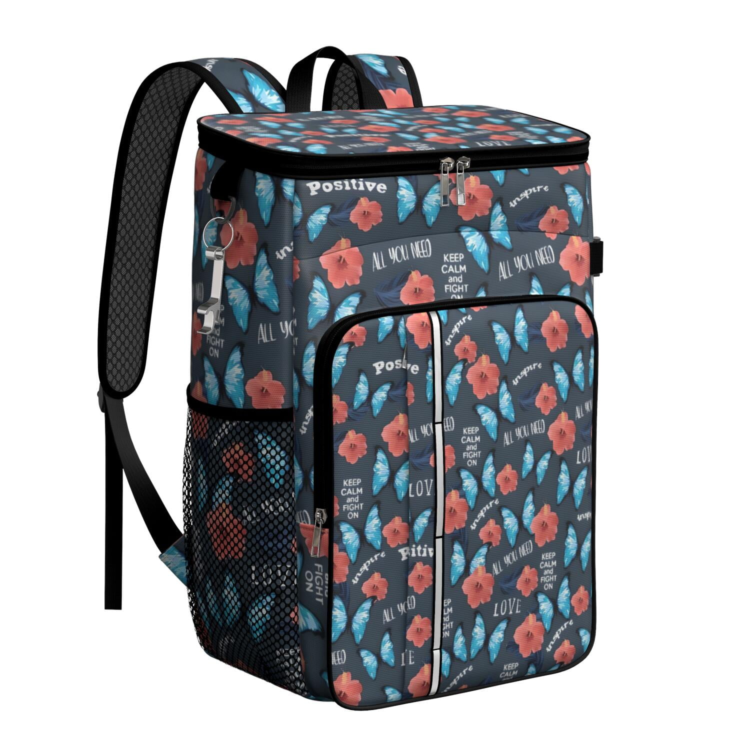 Travel Cooler Bag - Pioneer Flower Floral Print Pattern Camping Beer Cooler Backpack with Bottle Opener- Waterproof Insulated Picnic Backpacks - Cooler Bag for Beach