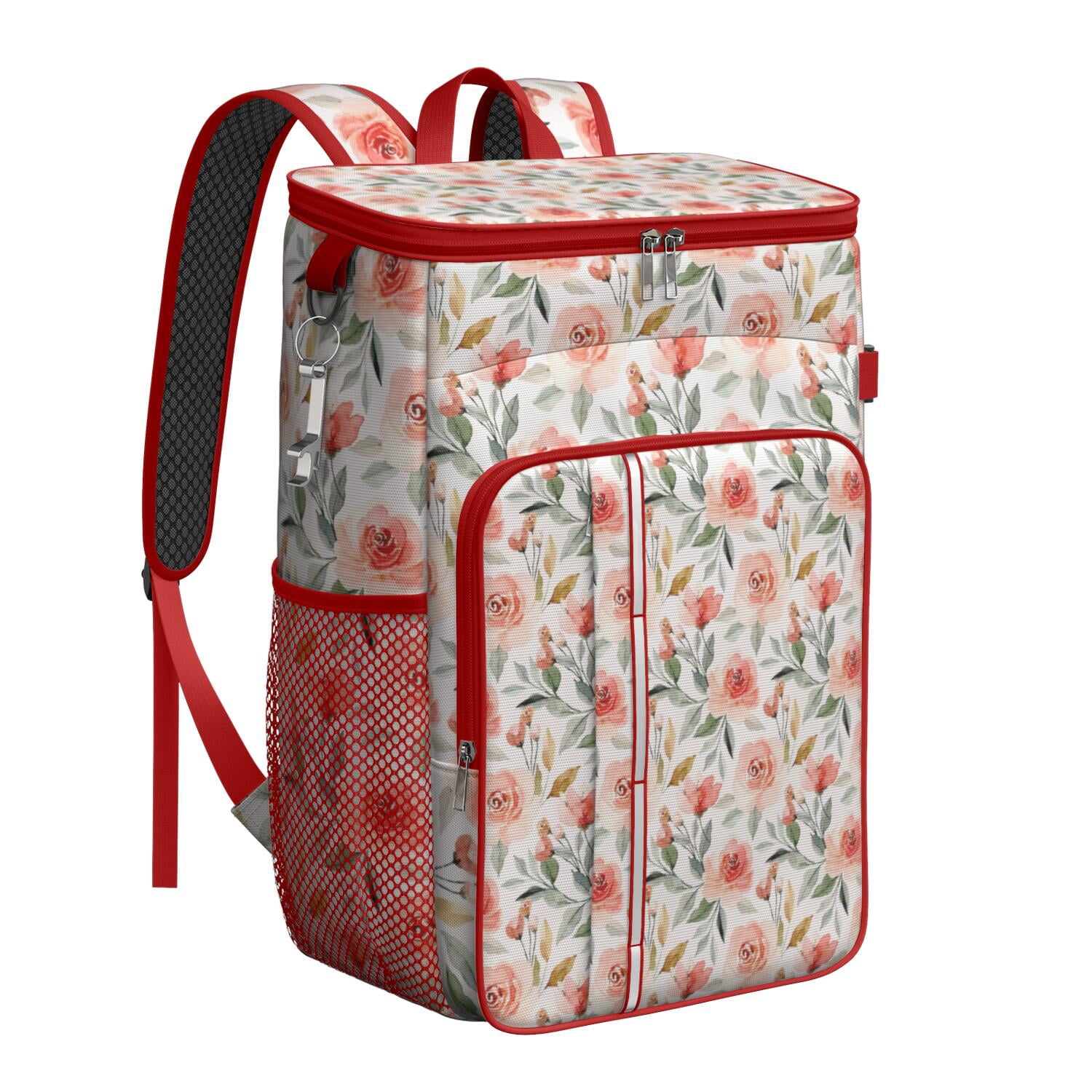 Travel Cooler Bag - Pioneer Flower Floral Print Pattern Camping Beer Cooler Backpack with Bottle Opener- Waterproof Insulated Picnic Backpacks - Cooler Bag for Beach