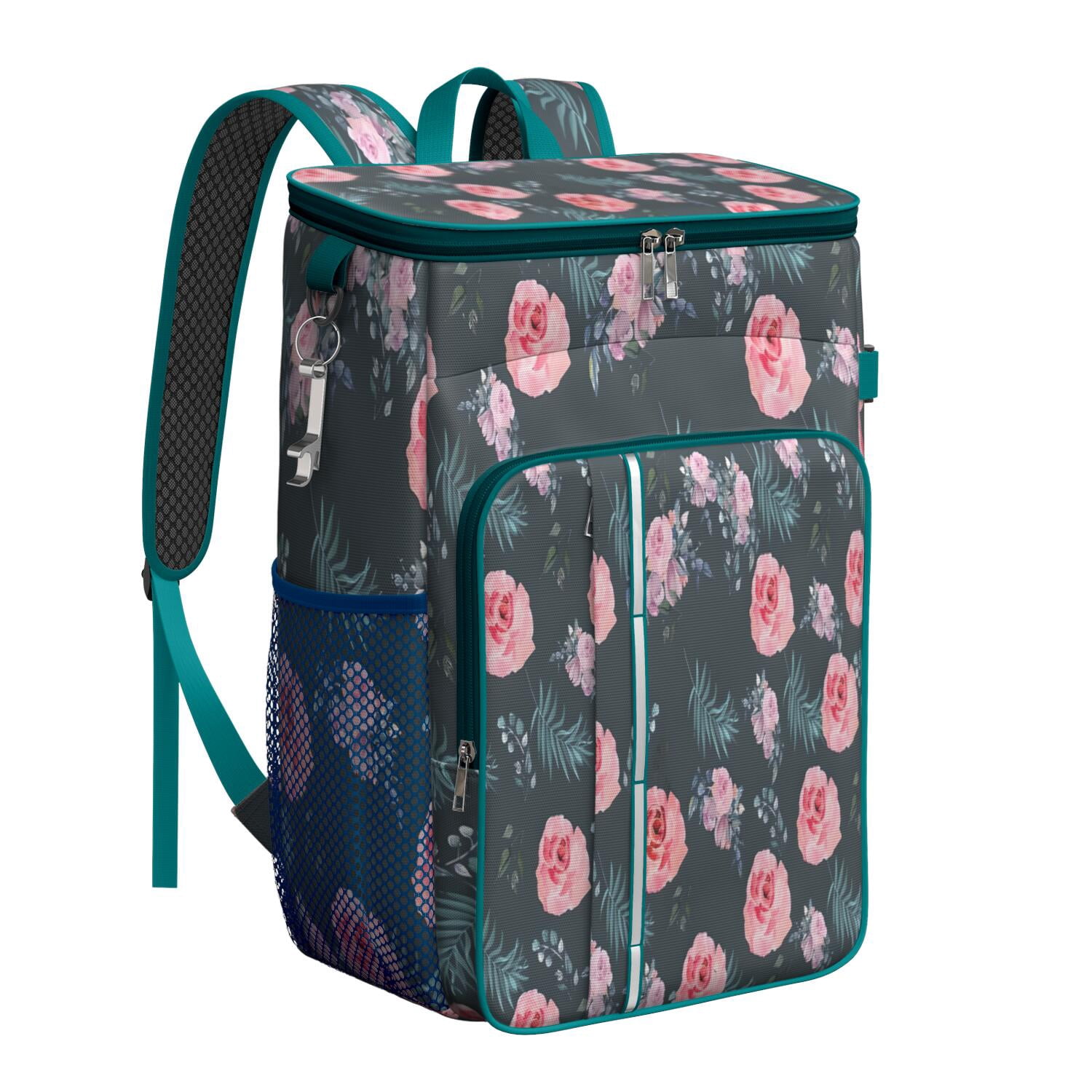 Travel Cooler Bag - Pioneer Flower Floral Print Pattern Camping Beer Cooler Backpack with Bottle Opener- Waterproof Insulated Picnic Backpacks - Cooler Bag for Beach