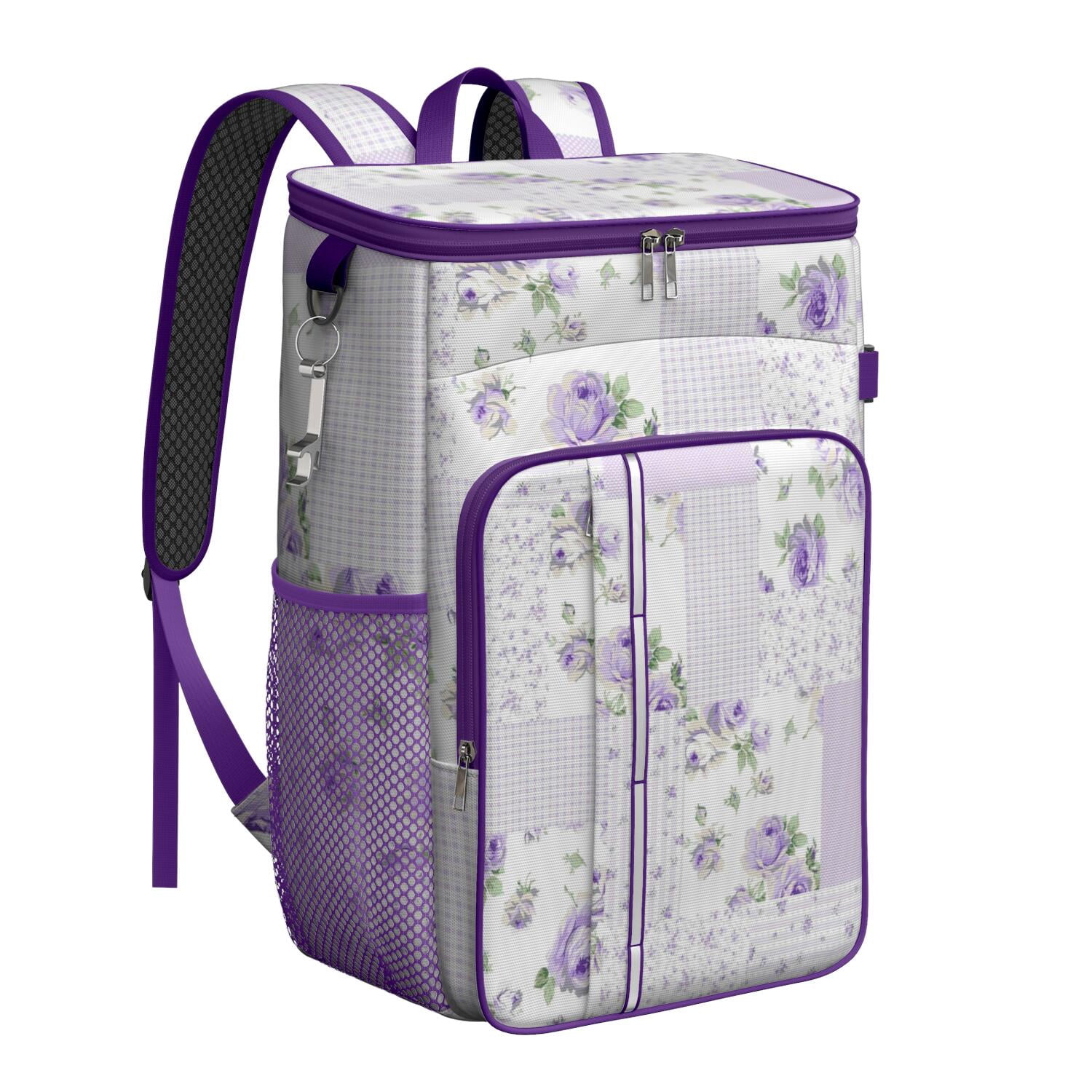 Travel Cooler Bag - Pioneer Flower Floral Print Pattern Camping Beer Cooler Backpack with Bottle Opener- Waterproof Insulated Picnic Backpacks - Cooler Bag for Beach