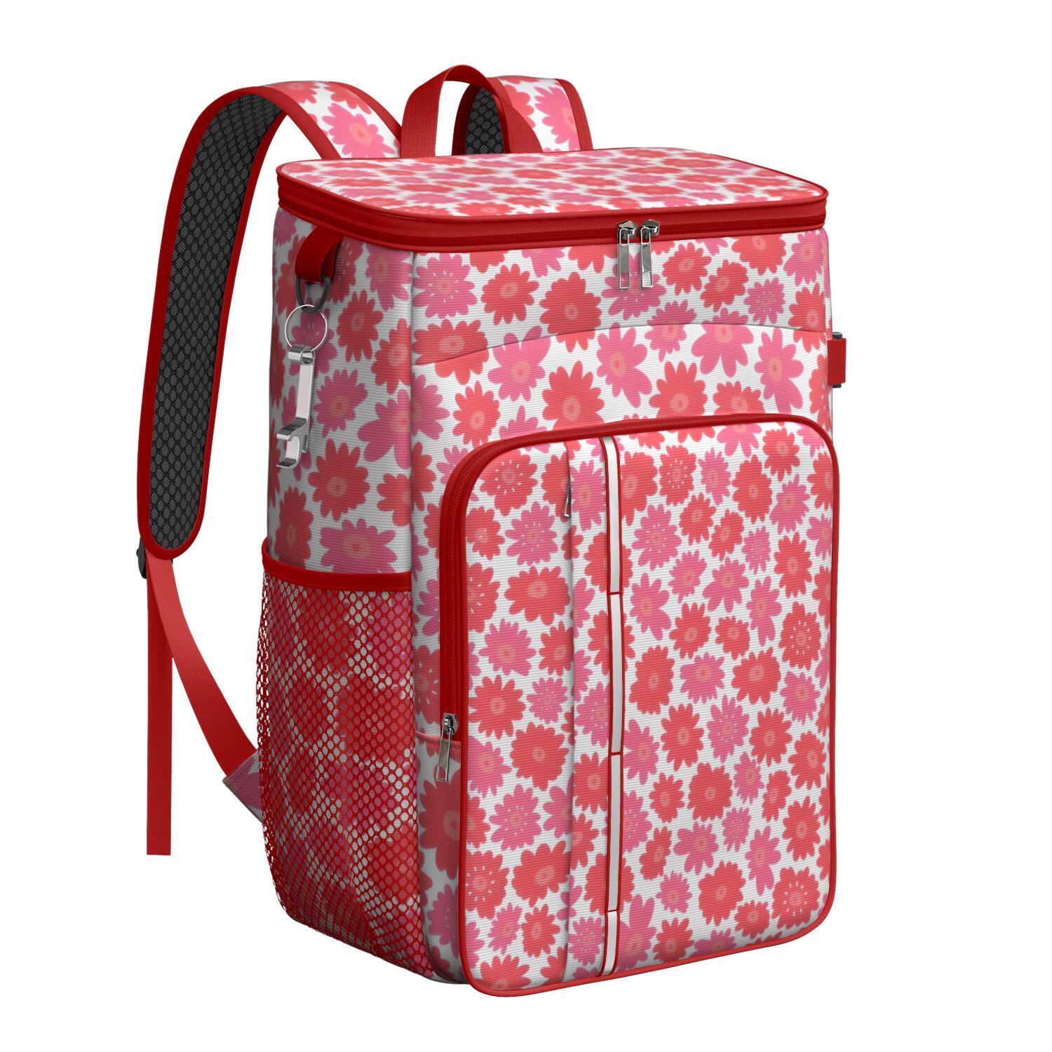Travel Cooler Bag - Pioneer Flower Floral Print Pattern Camping Beer Cooler Backpack with Bottle Opener- Waterproof Insulated Picnic Backpacks - Cooler Bag for Beach