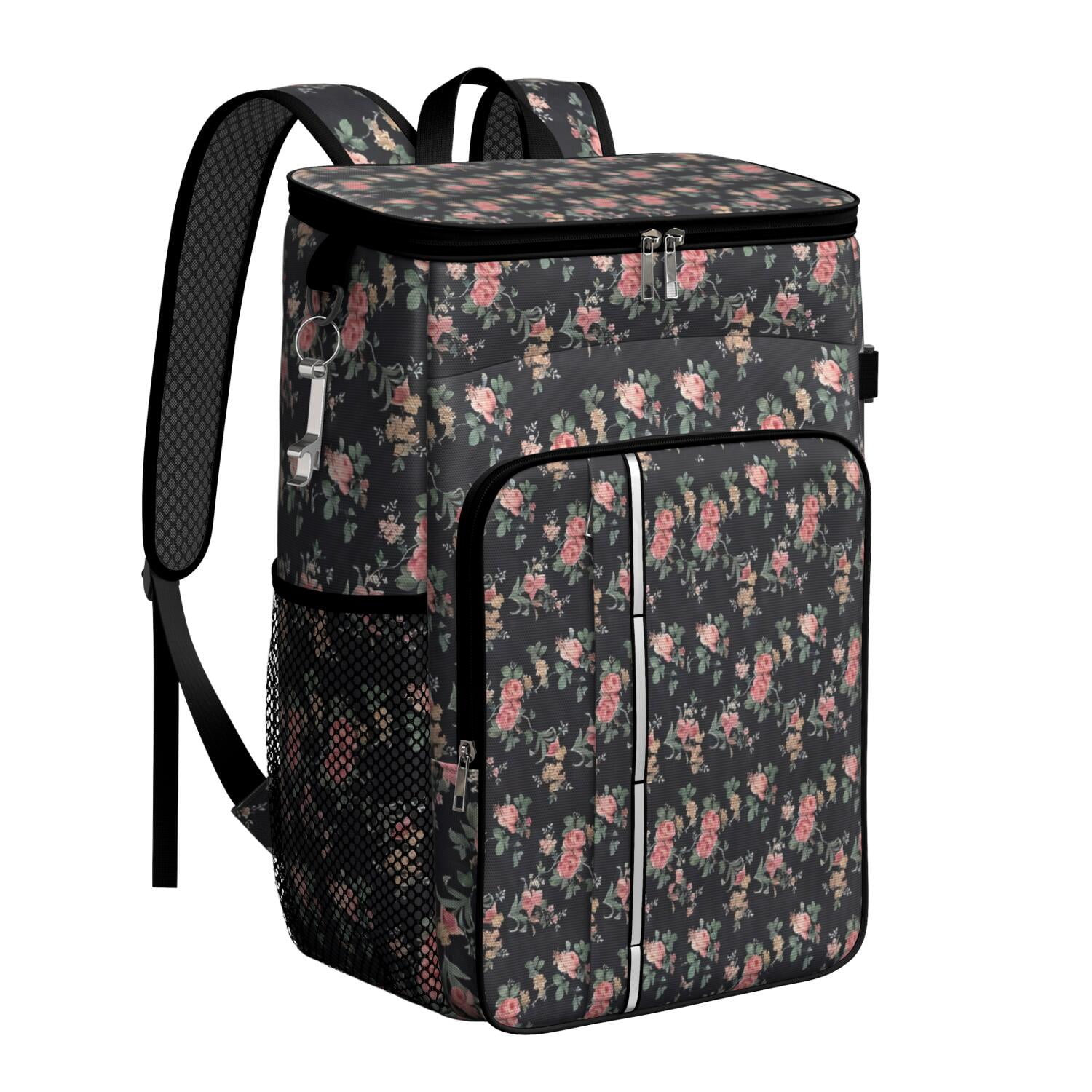 Travel Cooler Bag - Pioneer Flower Floral Print Pattern Camping Beer Cooler Backpack with Bottle Opener- Waterproof Insulated Picnic Backpacks - Cooler Bag for Beach