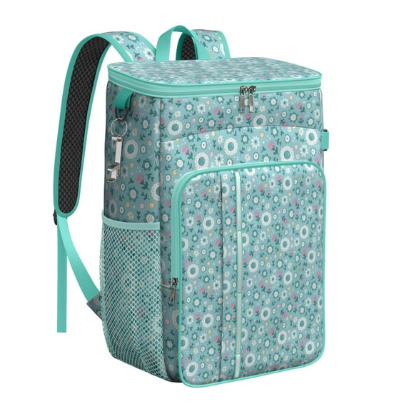 Travel Cooler Bag - Pioneer Flower Floral Print Pattern Camping Beer Cooler Backpack with Bottle Opener- Waterproof Insulated Picnic Backpacks - Cooler Bag for Beach