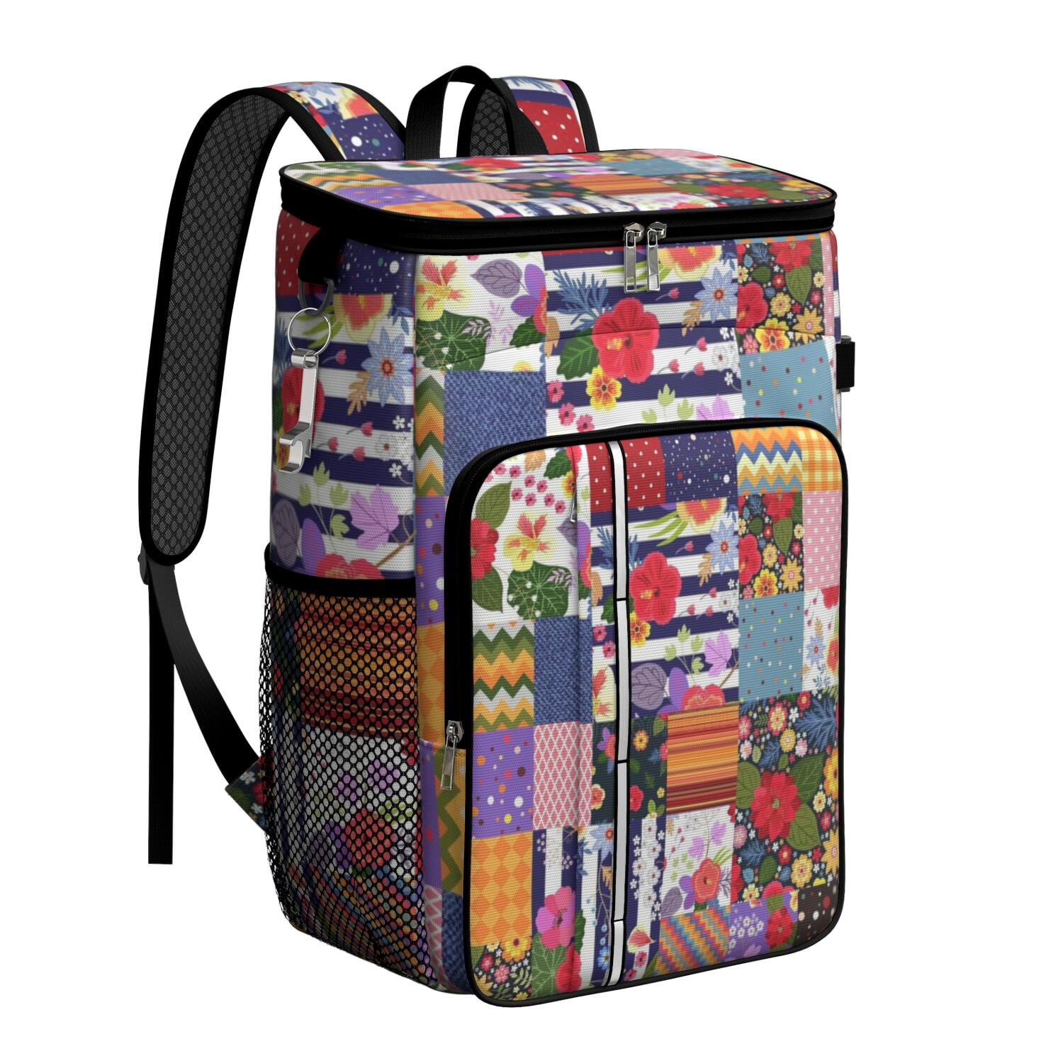 Travel Cooler Bag - Pioneer Flower Floral Print Pattern Camping Beer Cooler Backpack with Bottle Opener- Waterproof Insulated Picnic Backpacks - Cooler Bag for Beach