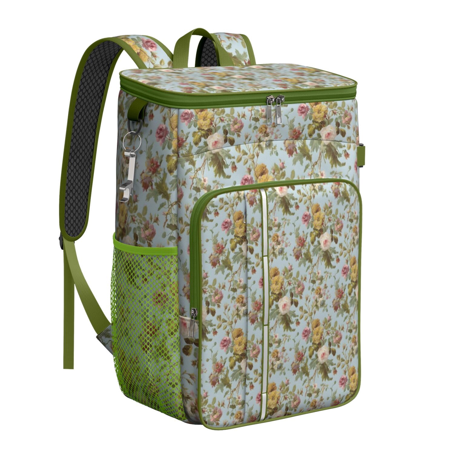 Travel Cooler Bag - Pioneer Flower Floral Print Pattern Camping Beer Cooler Backpack with Bottle Opener- Waterproof Insulated Picnic Backpacks - Cooler Bag for Beach