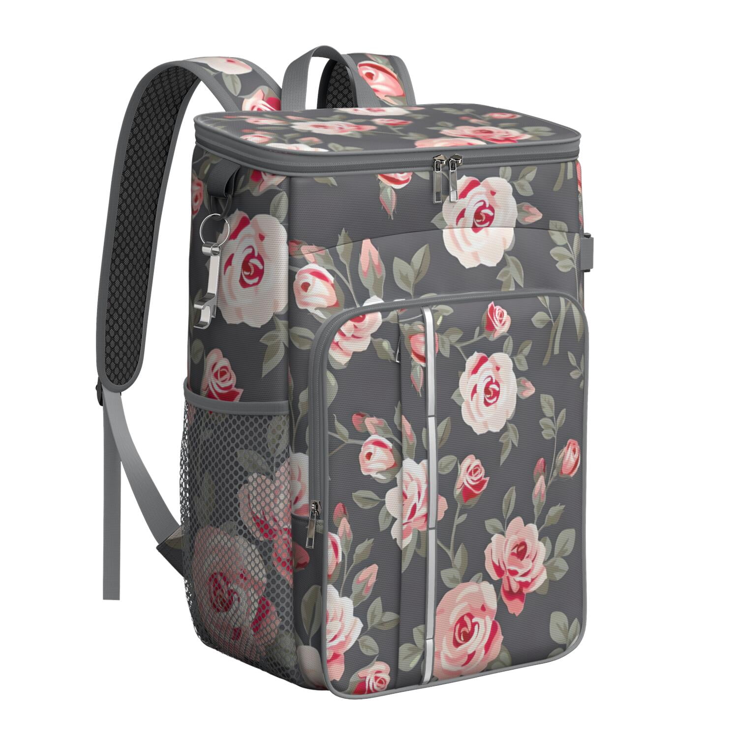 Travel Cooler Bag - Pioneer Flower Floral Print Pattern Camping Beer Cooler Backpack with Bottle Opener- Waterproof Insulated Picnic Backpacks - Cooler Bag for Beach