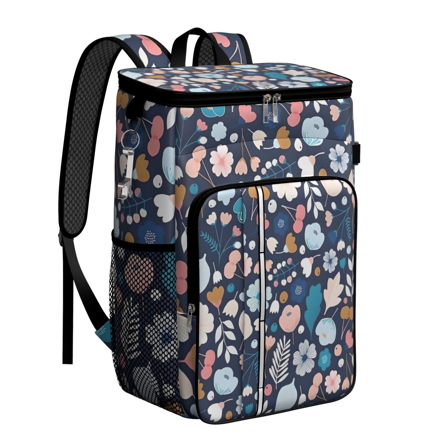 Travel Cooler Bag - Pioneer Flower Floral Print Pattern Camping Beer Cooler Backpack with Bottle Opener- Waterproof Insulated Picnic Backpacks - Cooler Bag for Beach