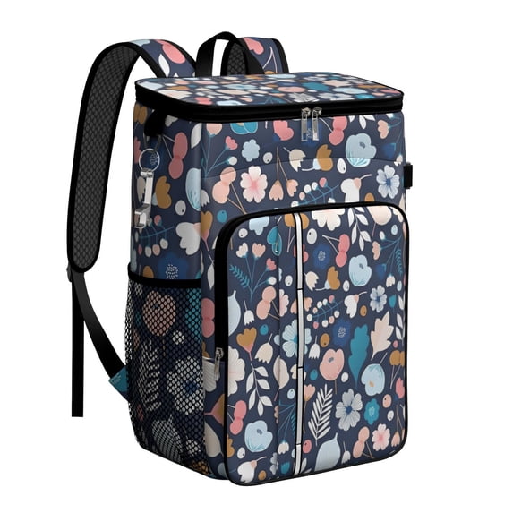 Travel Cooler Bag - Pioneer Flower Floral Print Pattern Camping Beer Cooler Backpack with Bottle Opener- Waterproof Insulated Picnic Backpacks - Cooler Bag for Beach