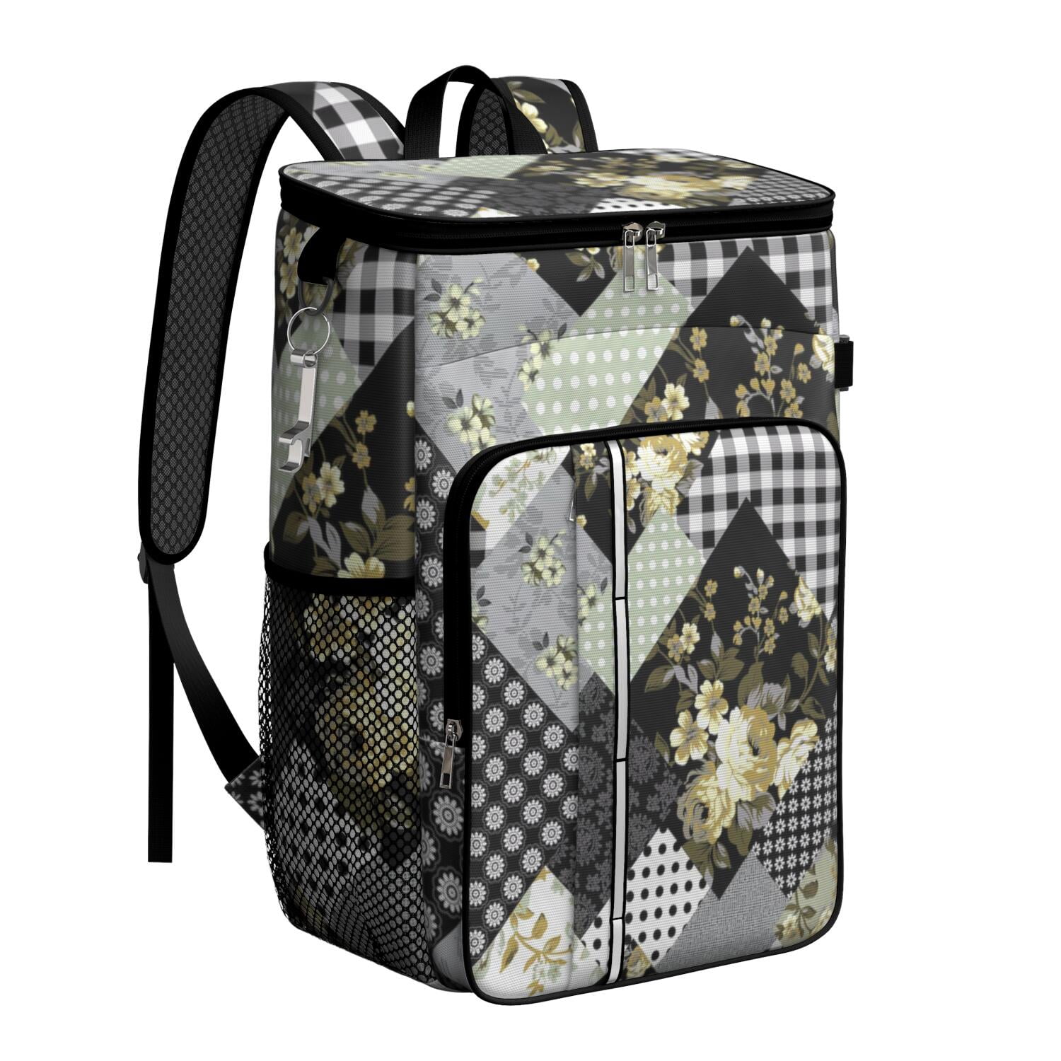 Travel Cooler Bag - Pioneer Flower Floral Print Pattern Camping Beer Cooler Backpack with Bottle Opener- Waterproof Insulated Picnic Backpacks - Cooler Bag for Beach