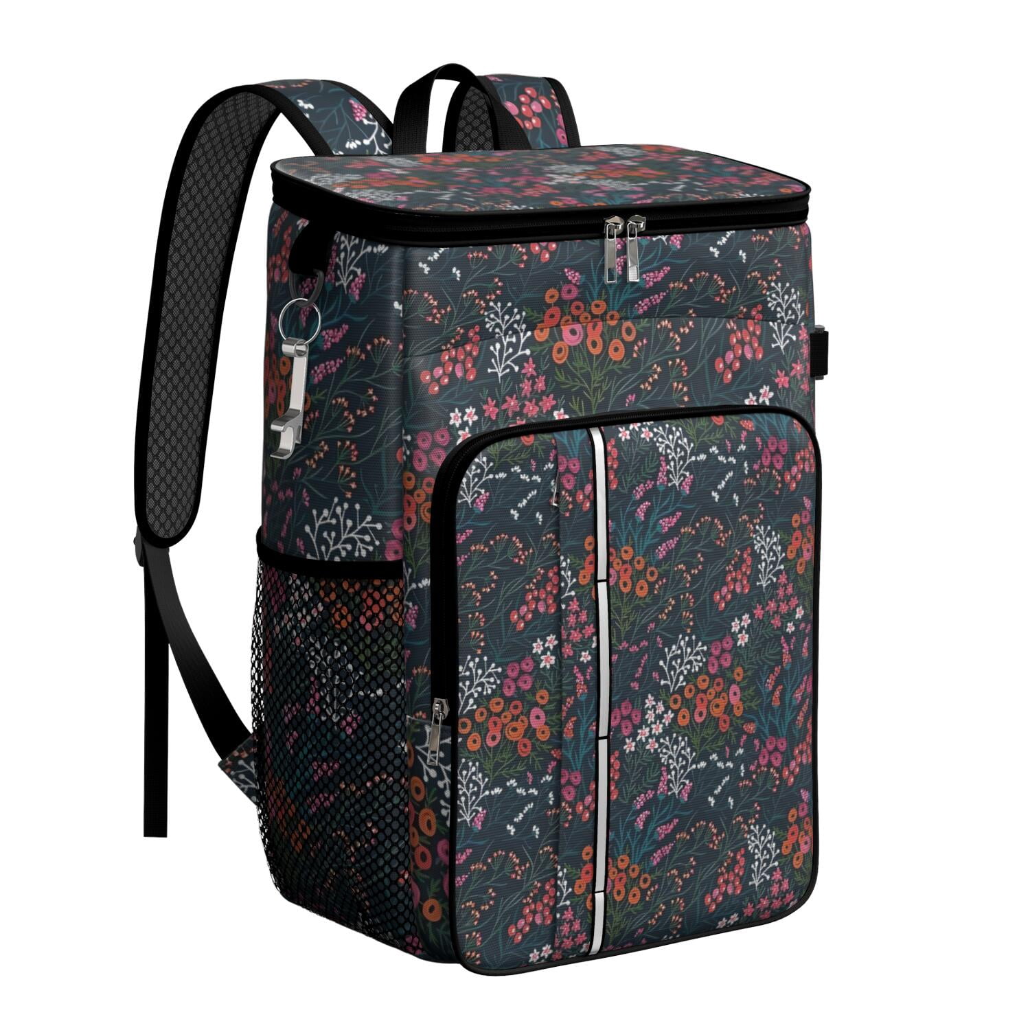 Travel Cooler Bag - Pioneer Flower Floral Print Pattern Camping Beer Cooler Backpack with Bottle Opener- Waterproof Insulated Picnic Backpacks - Cooler Bag for Beach