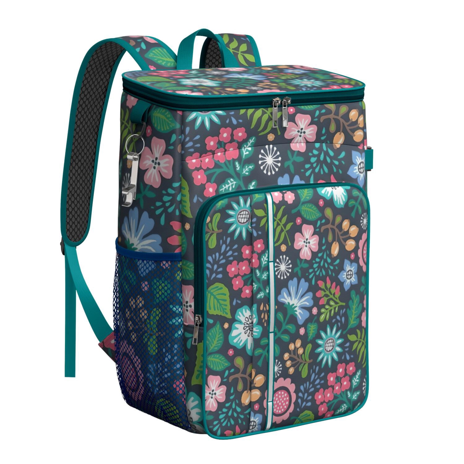 Travel Cooler Bag - Pioneer Flower Floral Print Pattern Camping Beer Cooler Backpack with Bottle Opener- Waterproof Insulated Picnic Backpacks - Cooler Bag for Beach